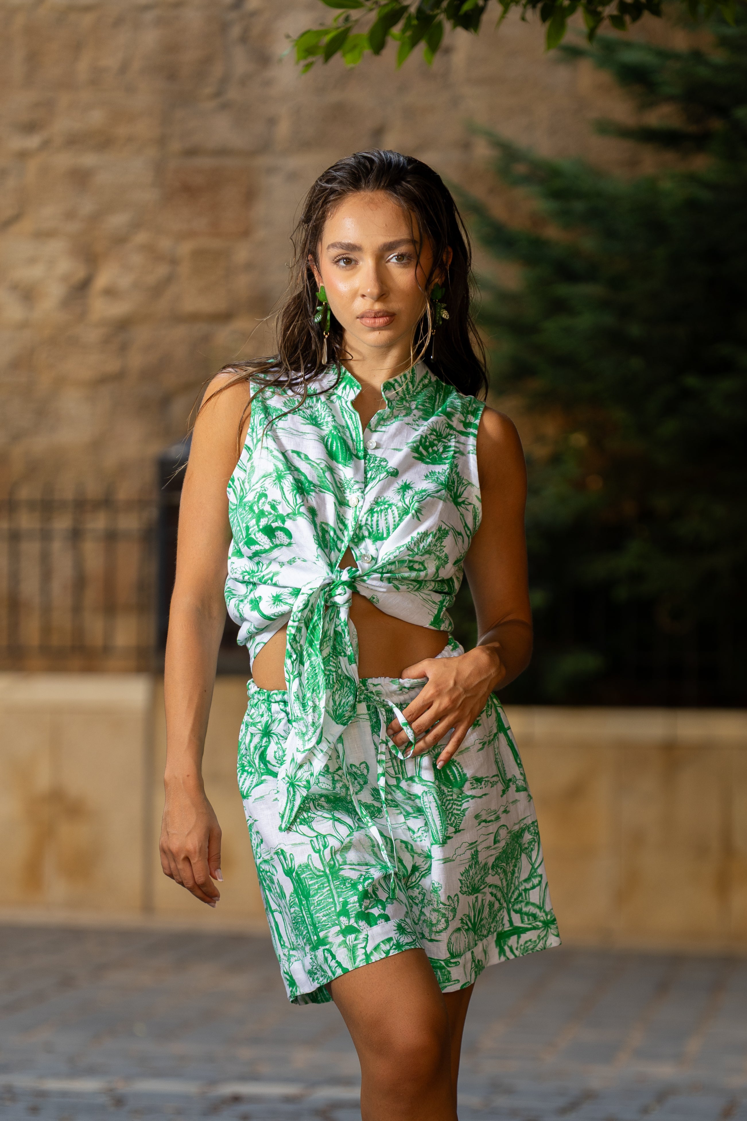Emerald Palm Twist Crop Top