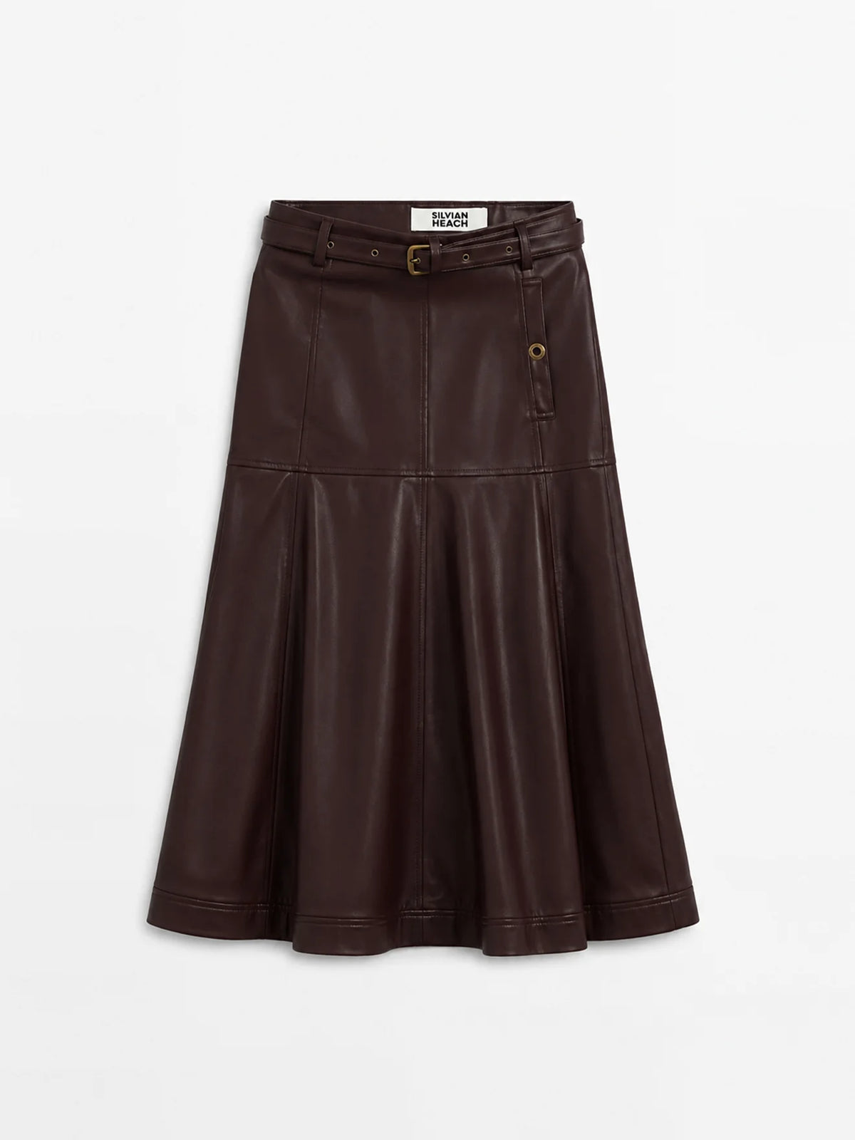 Flared Midi Skirt in Faux Leather with Belt