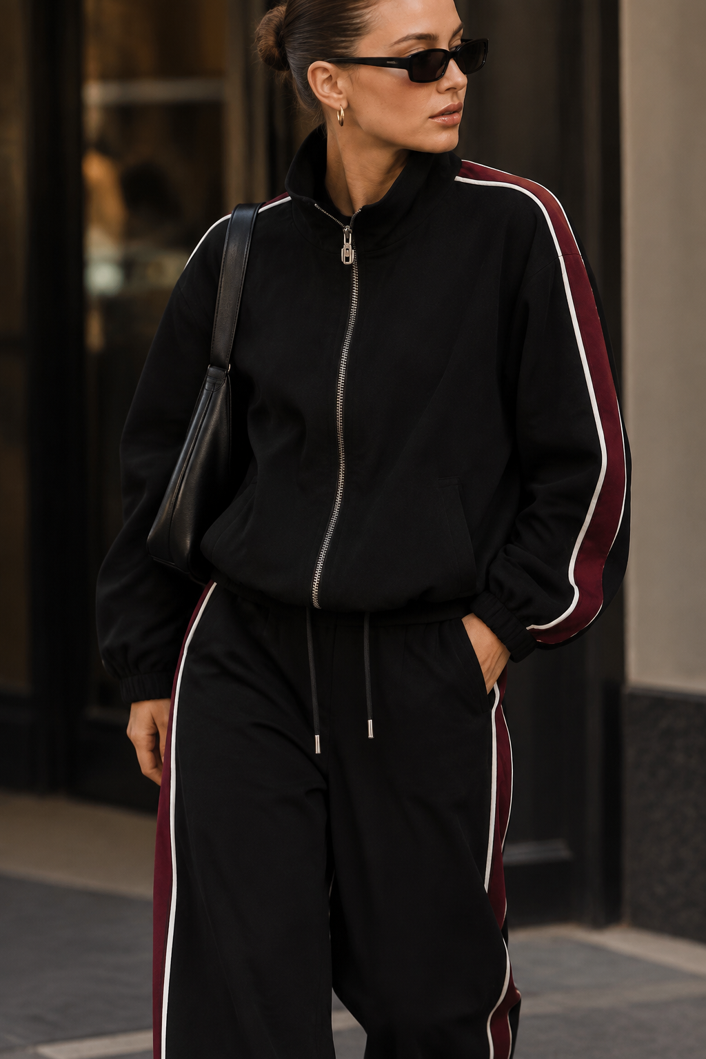 Sweatshirt with zip and contrasting bands on the sleeves