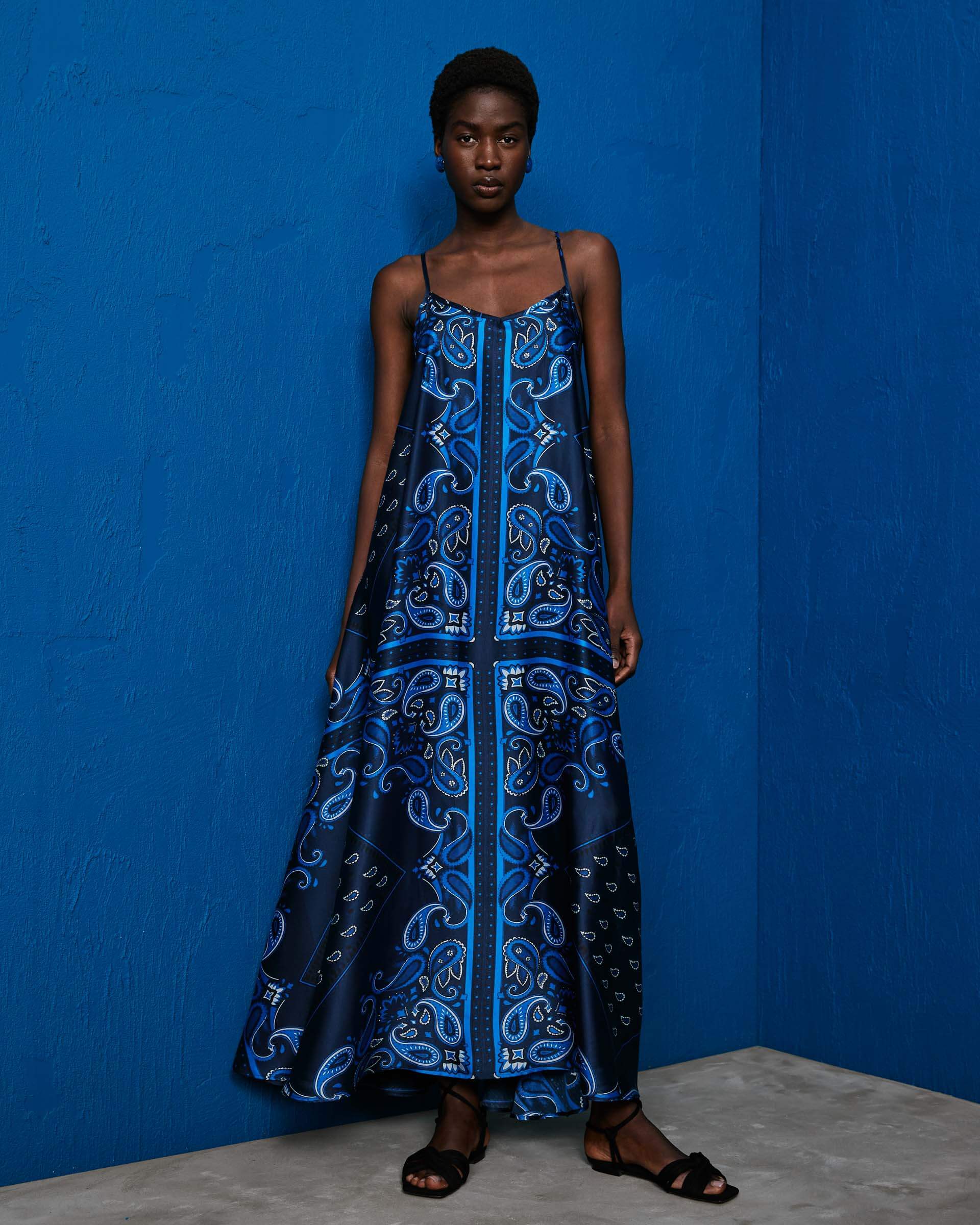 Azure Elegance Paisley Maxi Dress