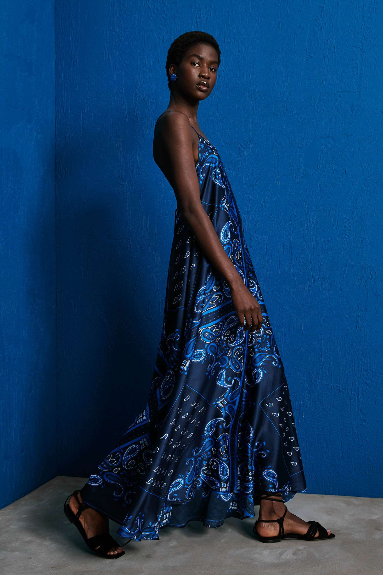 Azure Elegance Paisley Maxi Dress