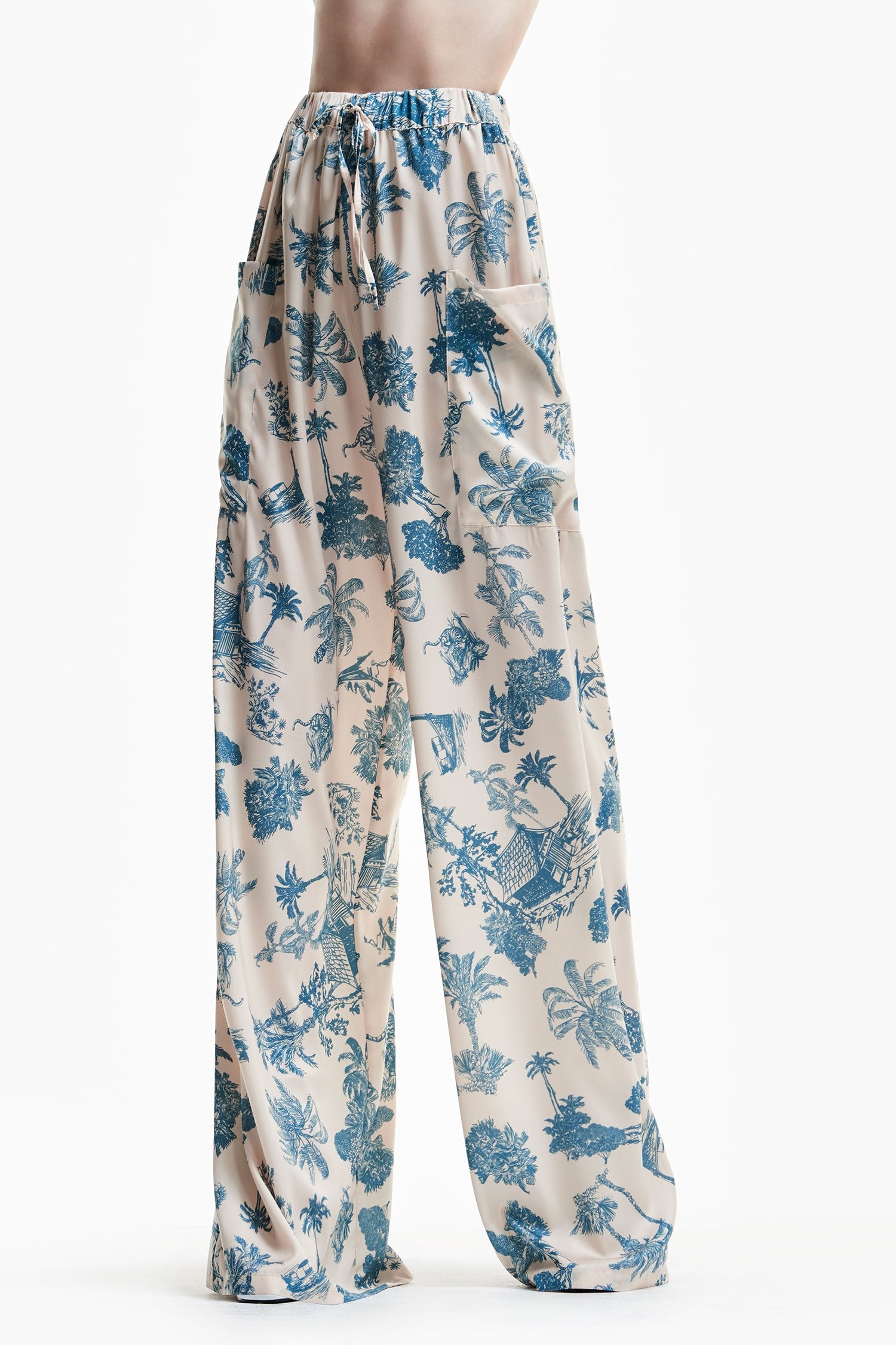 Wide-Leg Printed Trousers