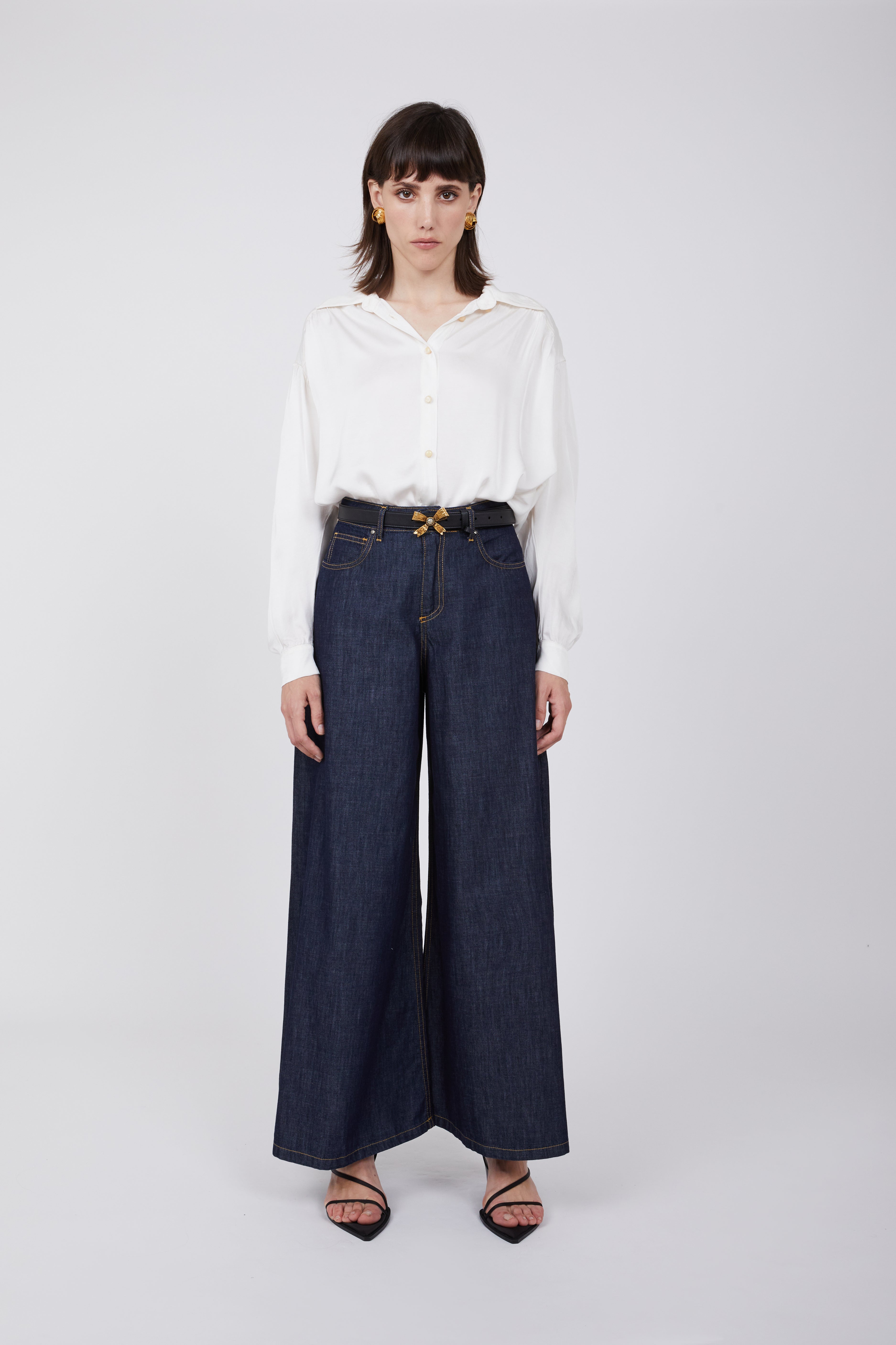 Wide-Leg High-Waisted denim Pants