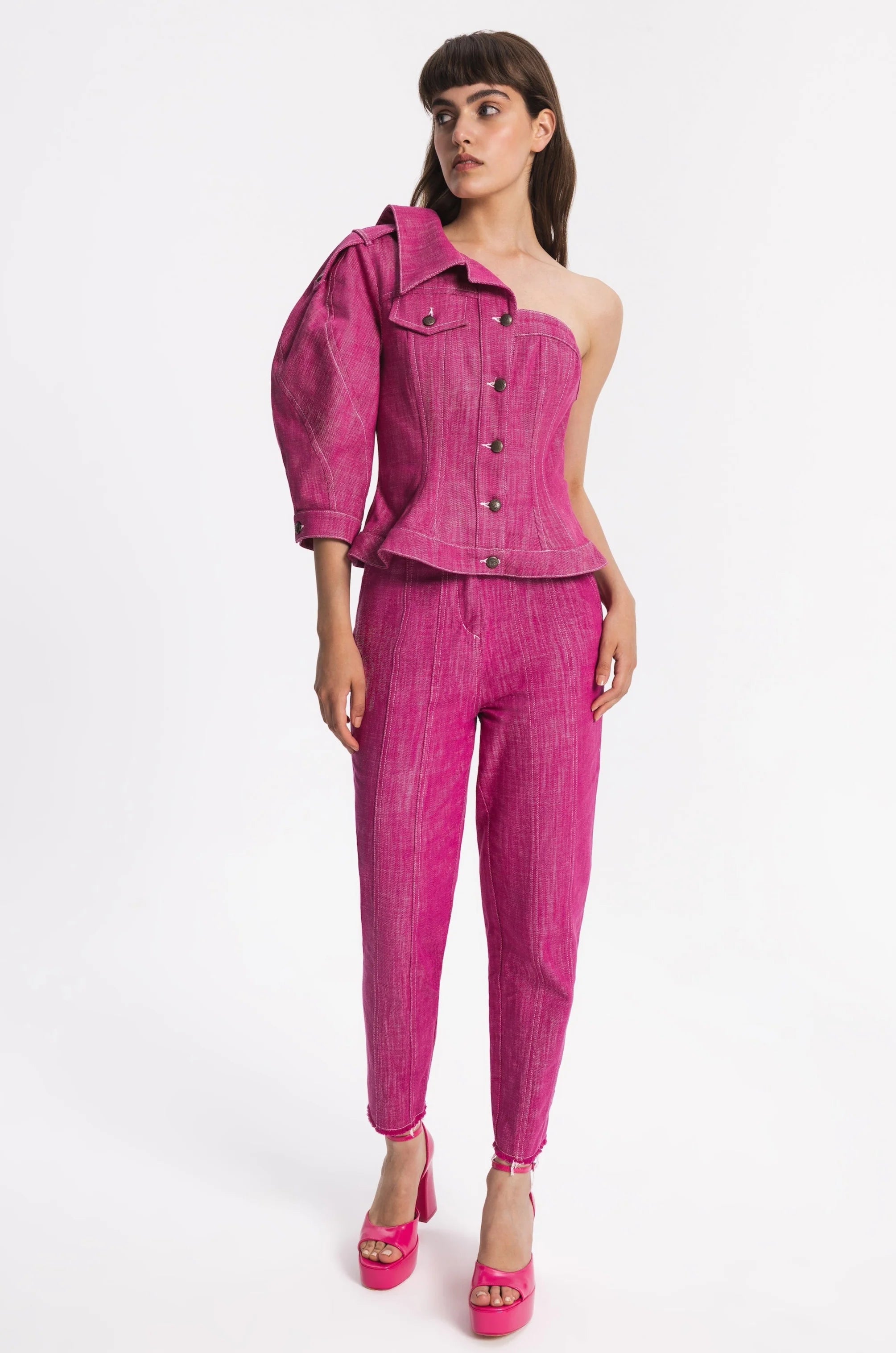 Chic Magenta Denim Trousers