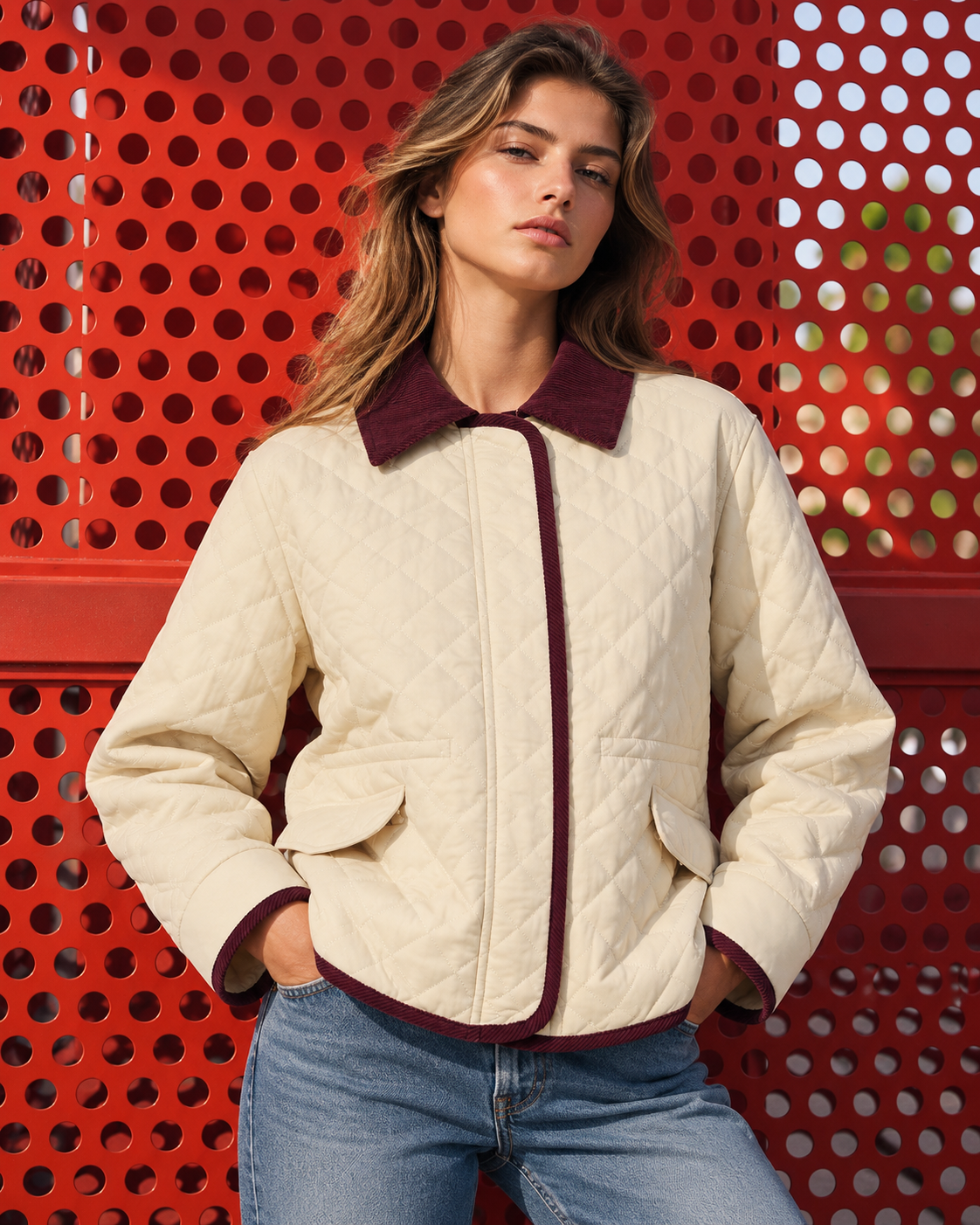 Quilted Jacket with Contrasting Collar