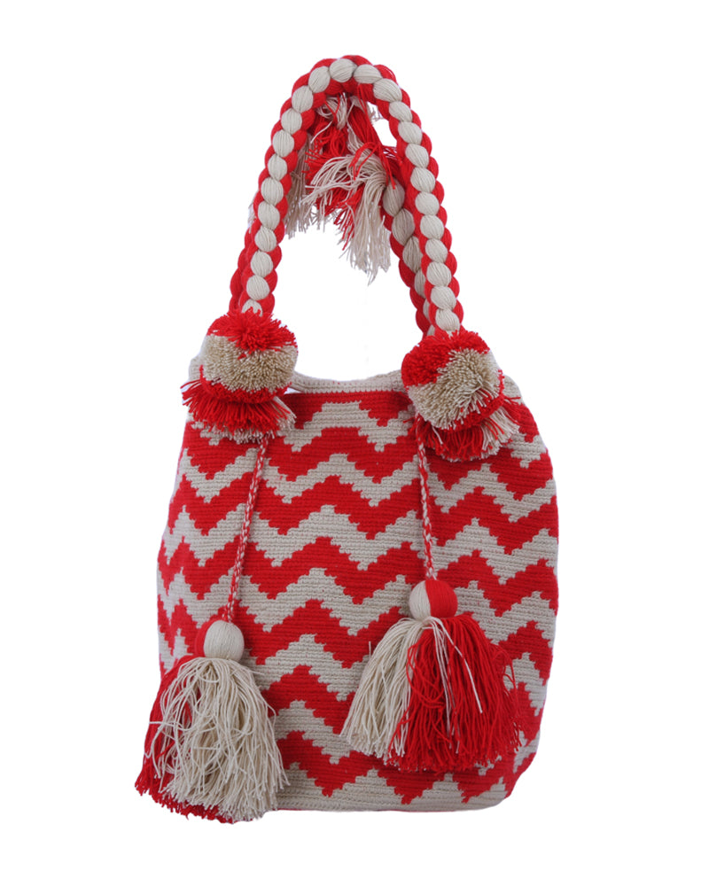 Chevron Pattern Handbag with Tassels