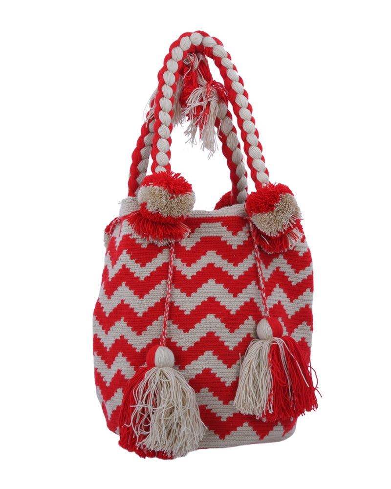 Chevron Pattern Handbag with Tassels