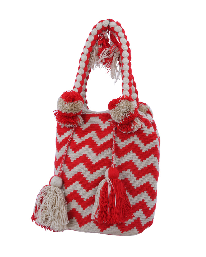 Chevron Pattern Handbag with Tassels