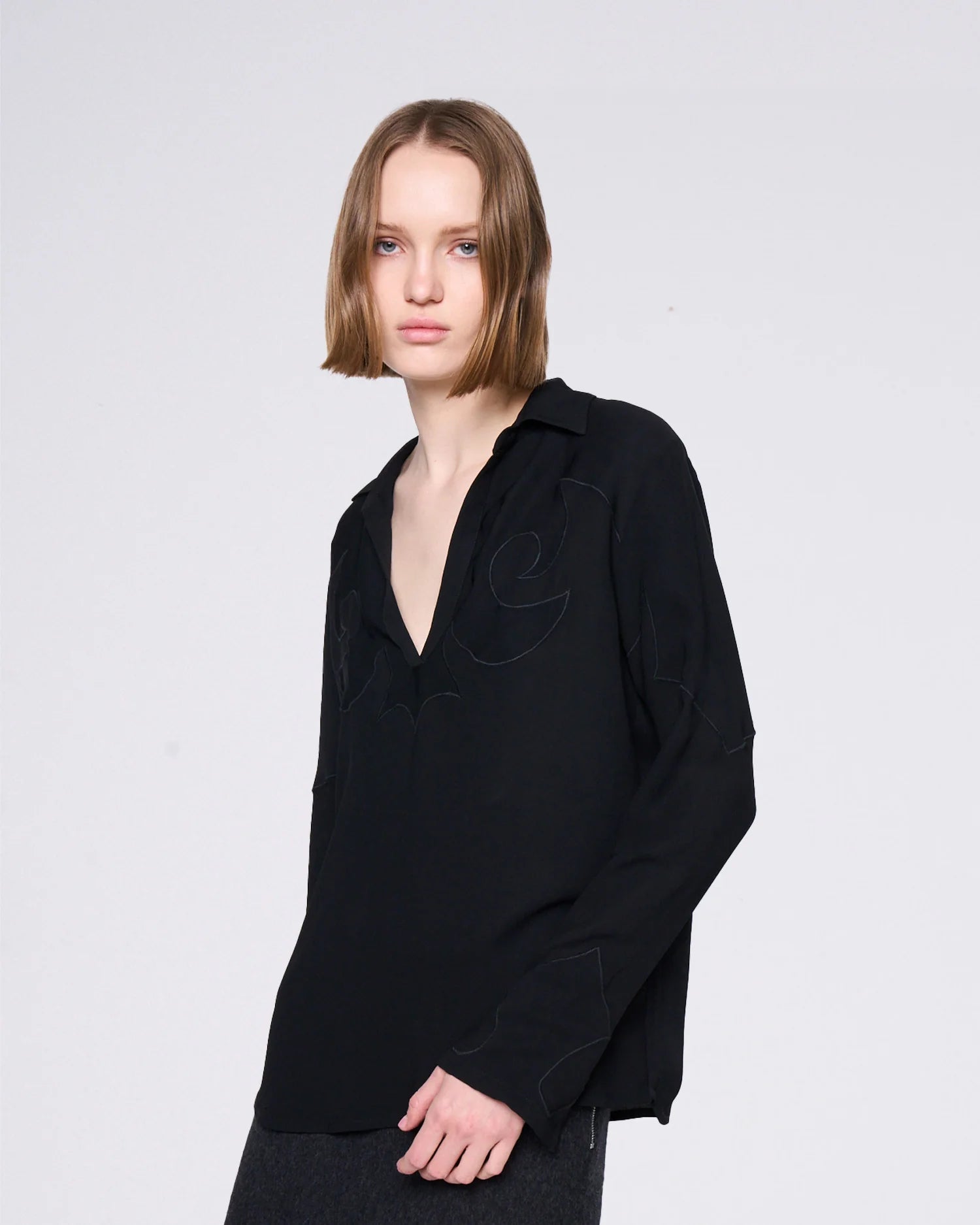 Long-Sleeved Black Blouse