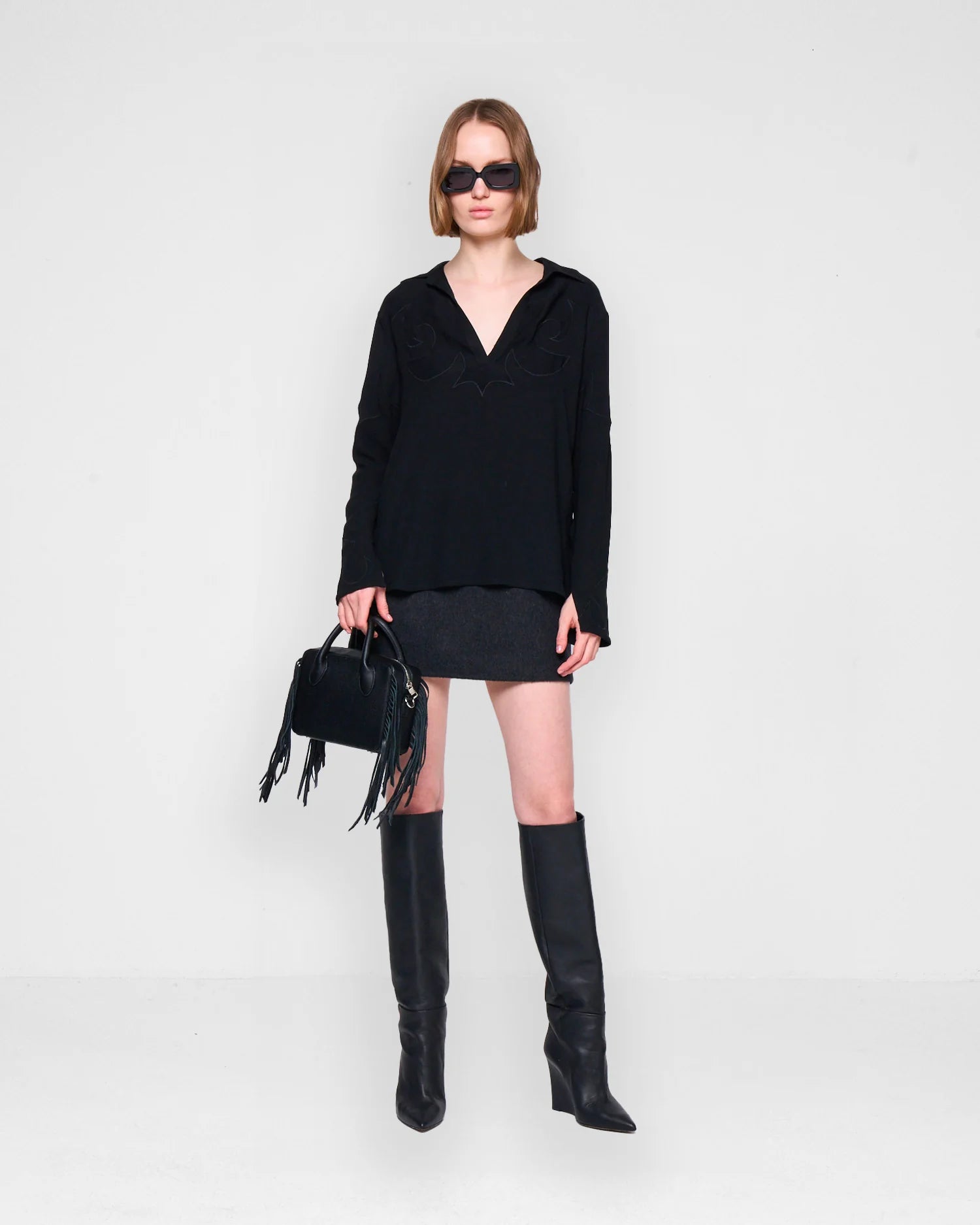 Long-Sleeved Black Blouse