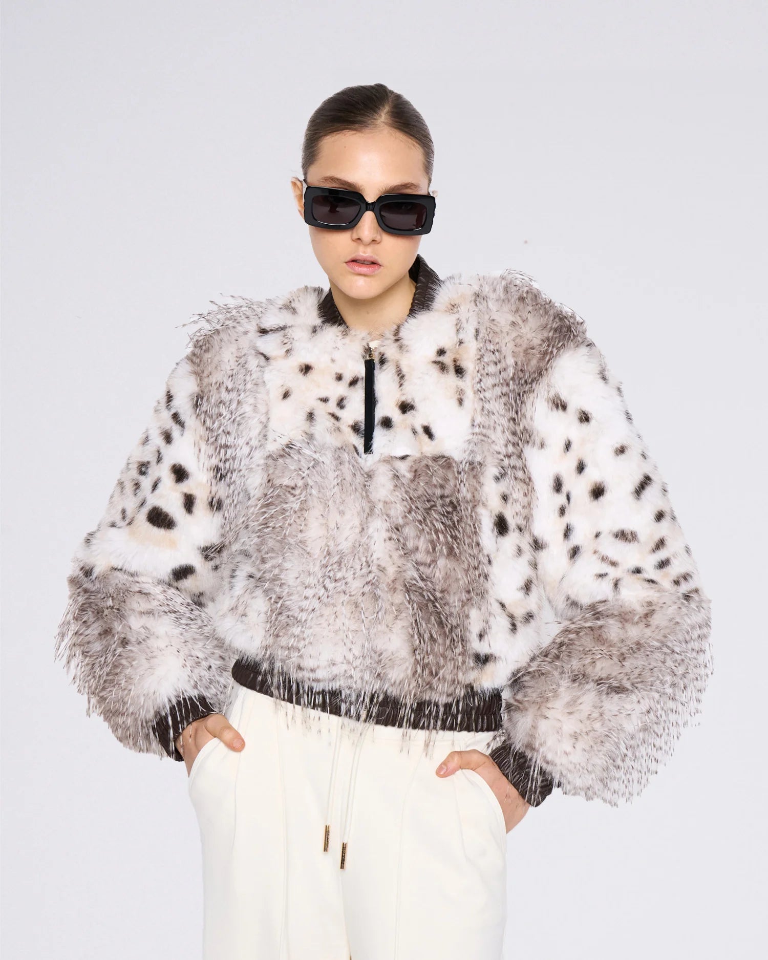 Chic Faux Fur Dalmation Print Sweater