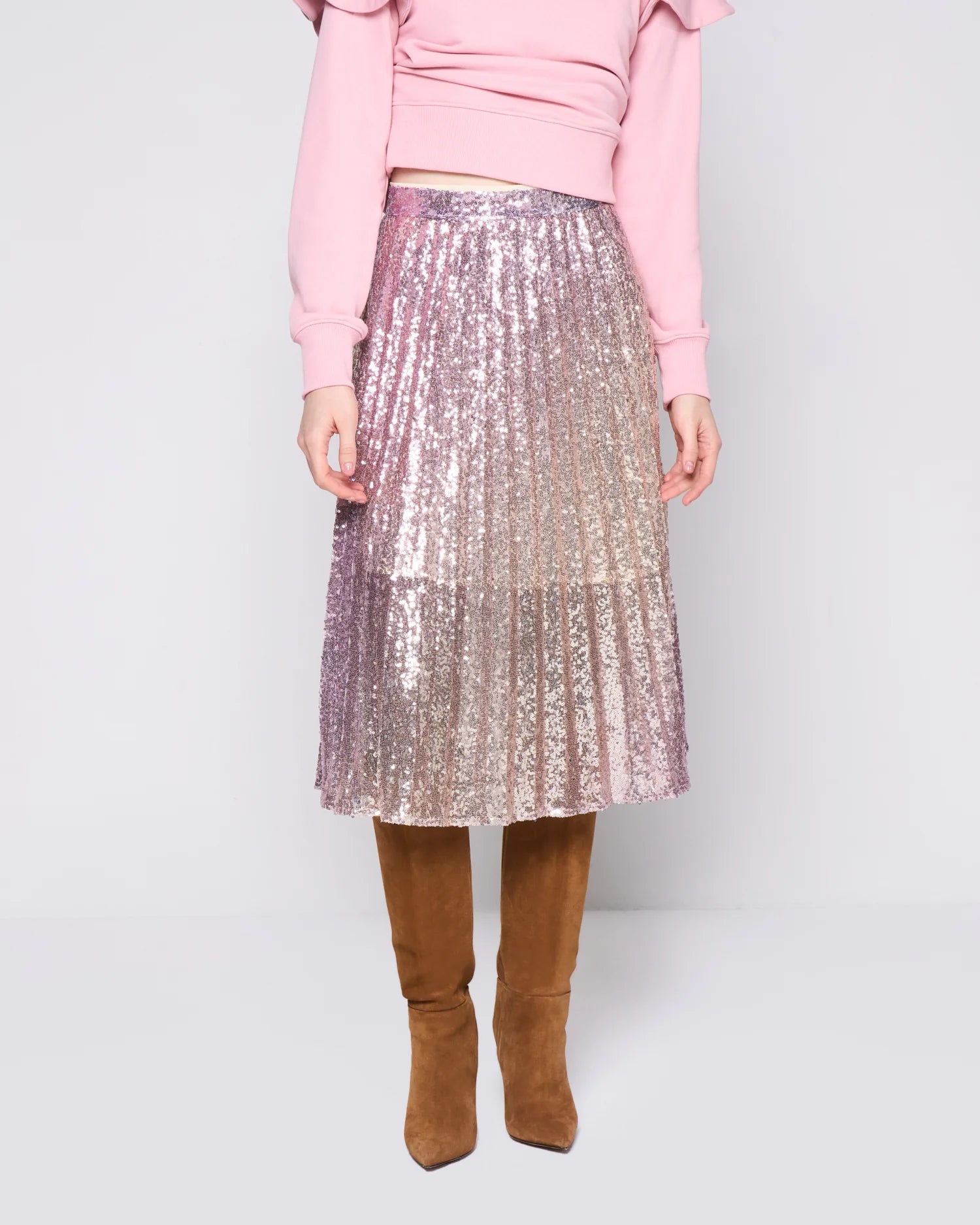 Metallic-Pink Pleated Skirt