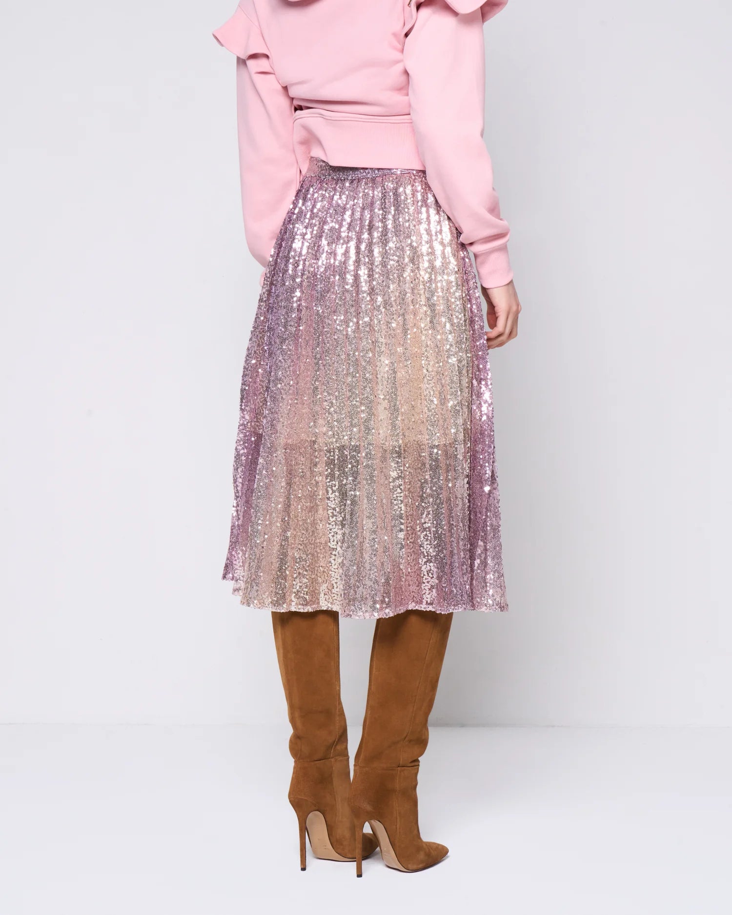 Metallic-Pink Pleated Skirt