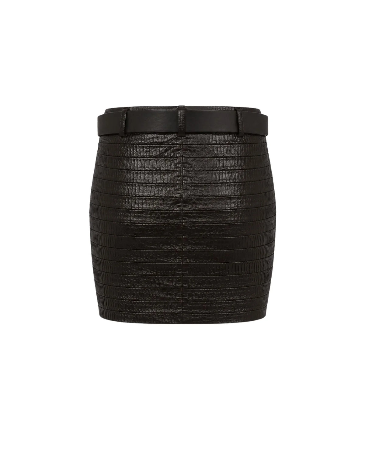 Black Textured Mini Skirt with Belt