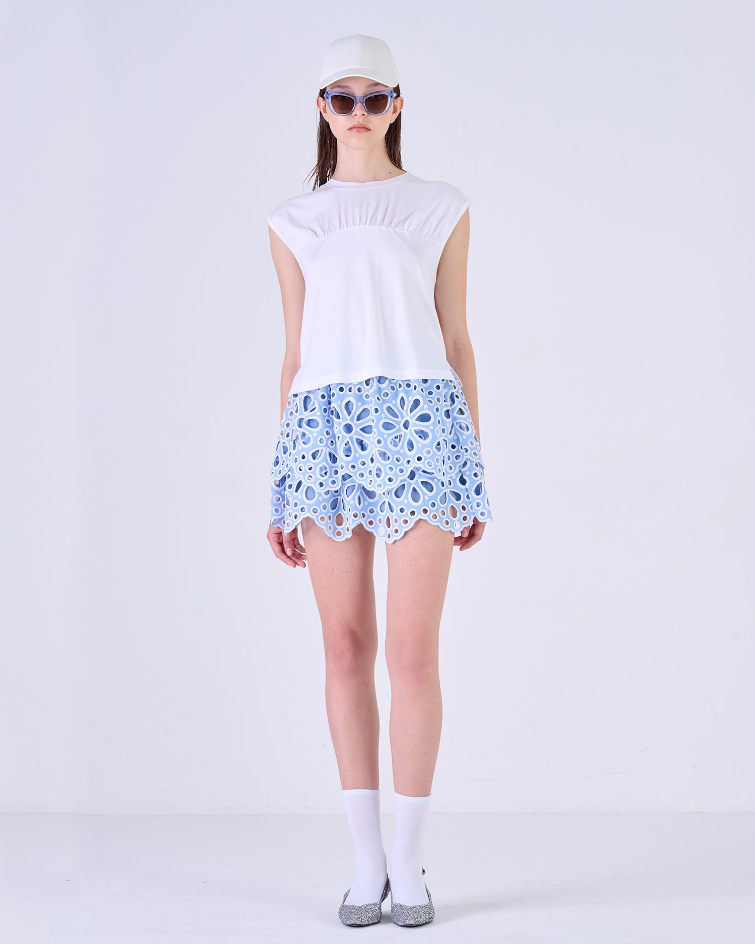 Perforated Floral Miniskirt