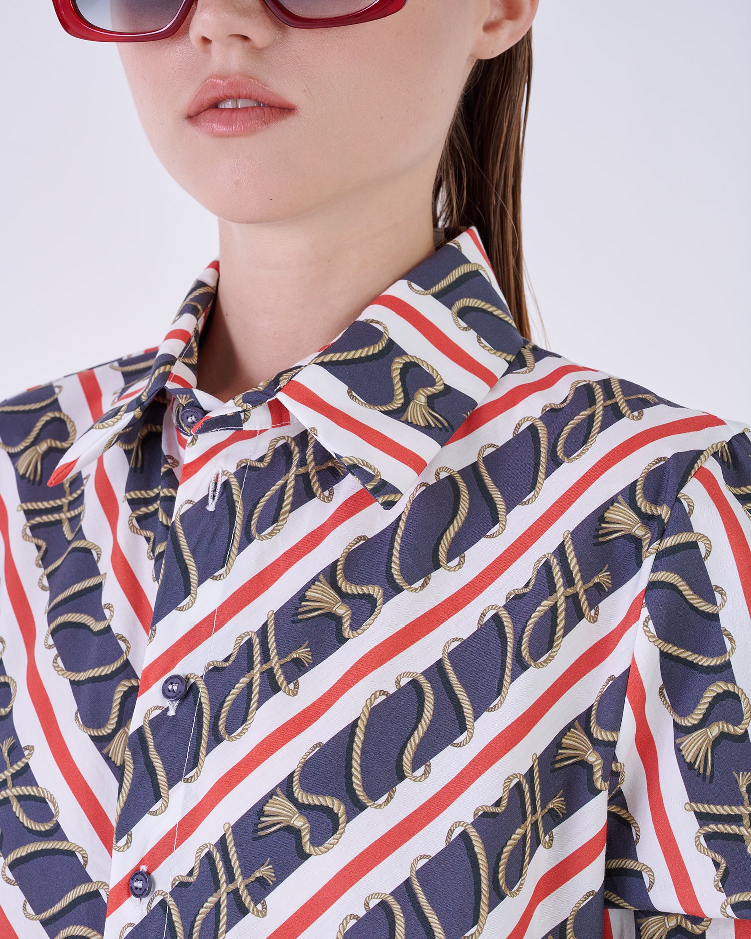 Geometric Print V-Neck Blouse