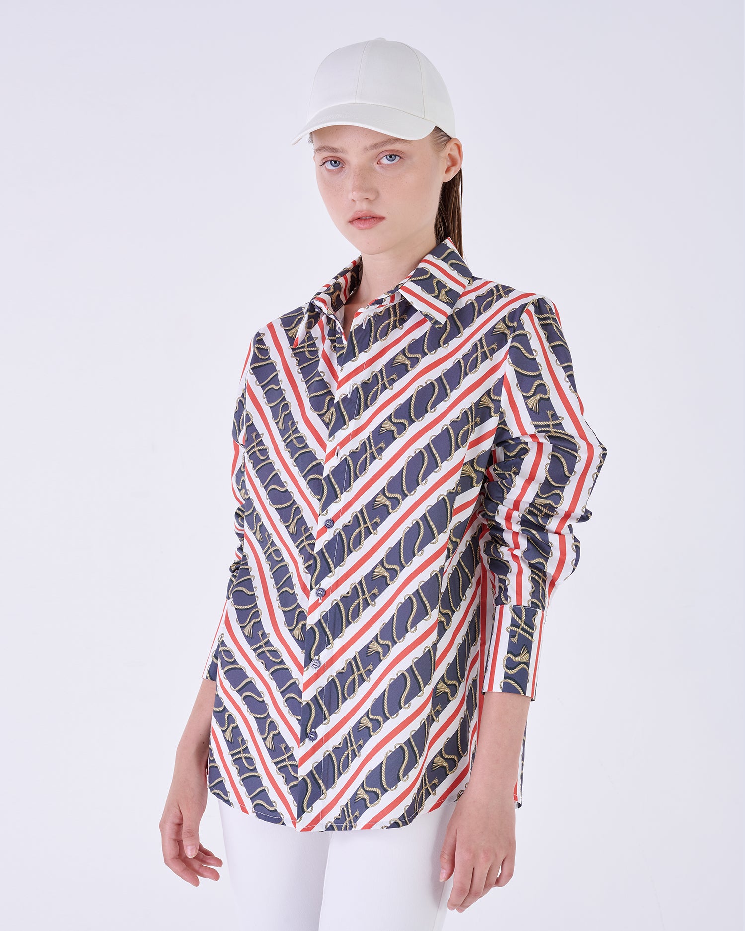 Geometric Print V-Neck Blouse