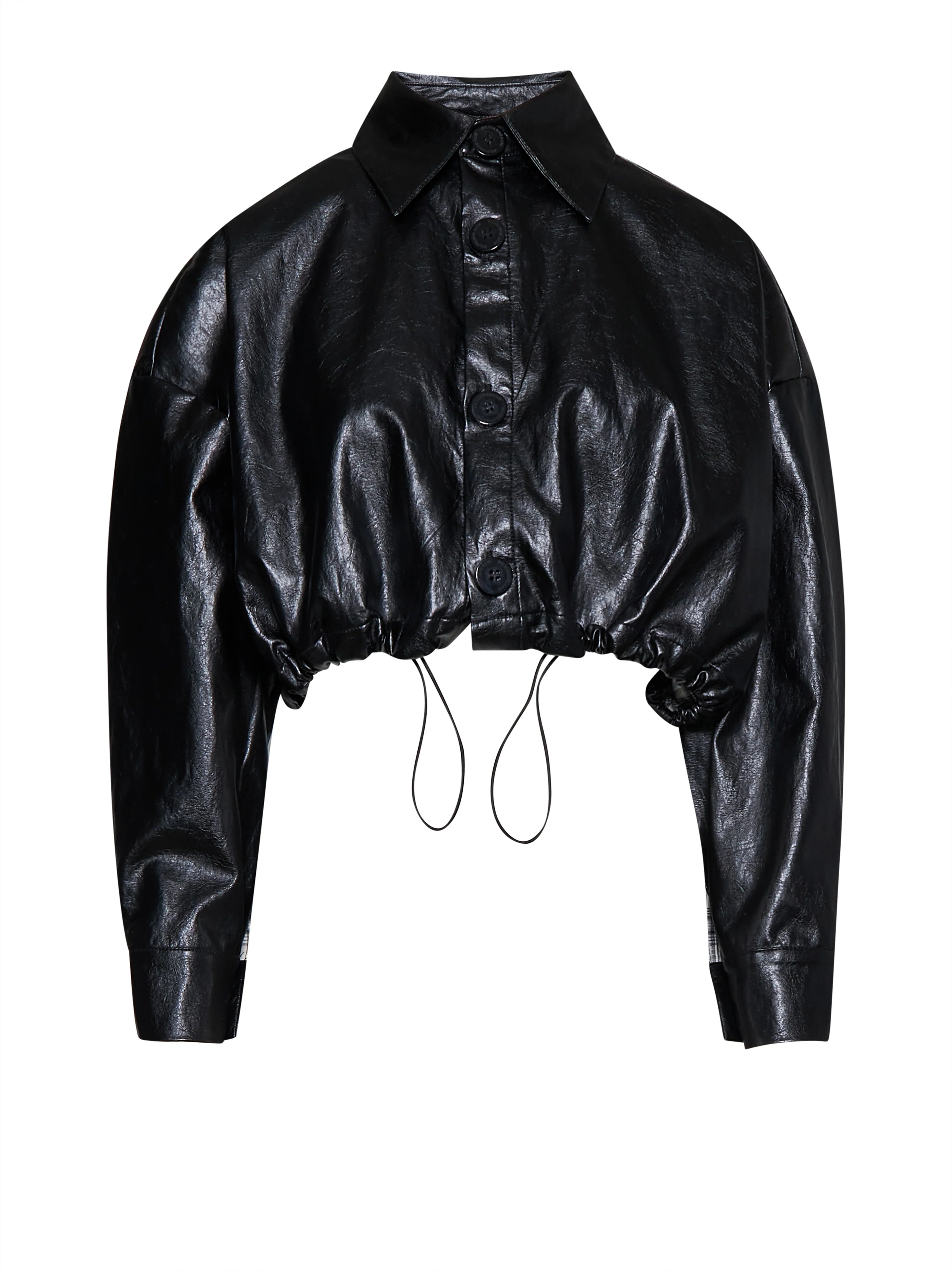 Short jacket with button closure and patch pockets