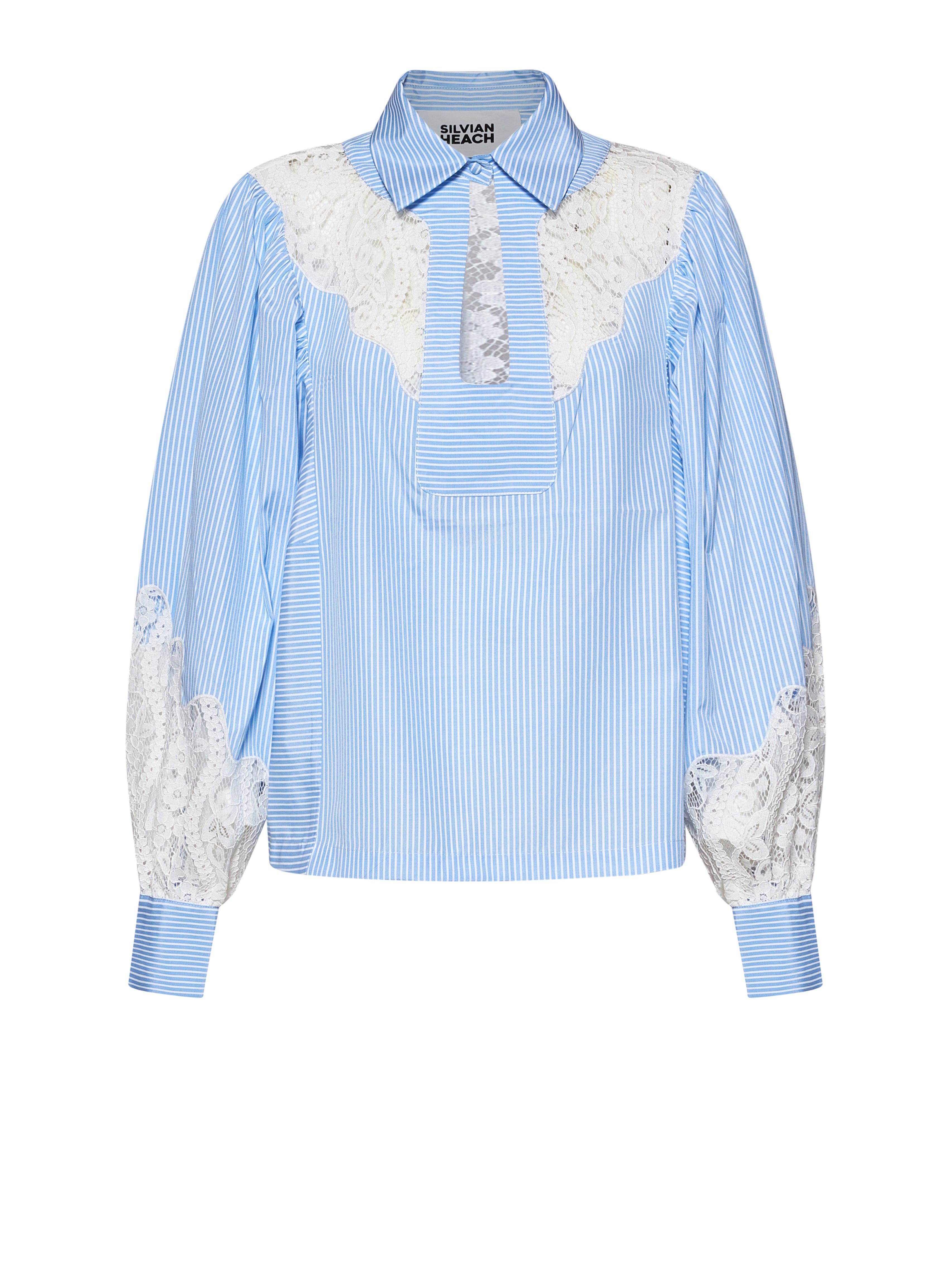 Blue Striped Lace Detail Blouse