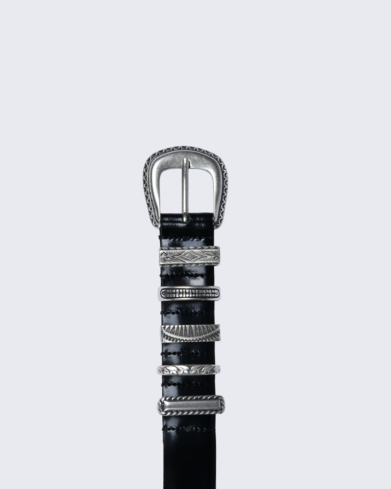 Black Leather Belt with Silver Accents