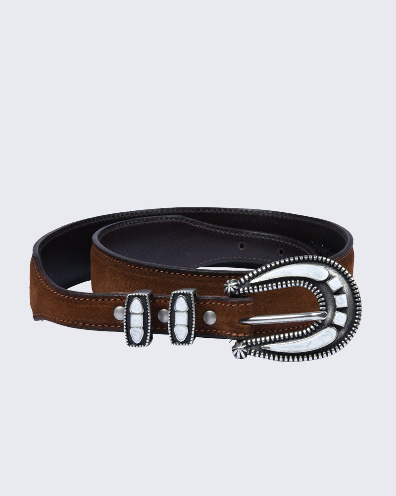 Horseshoe Buckle Brown Leather Belt