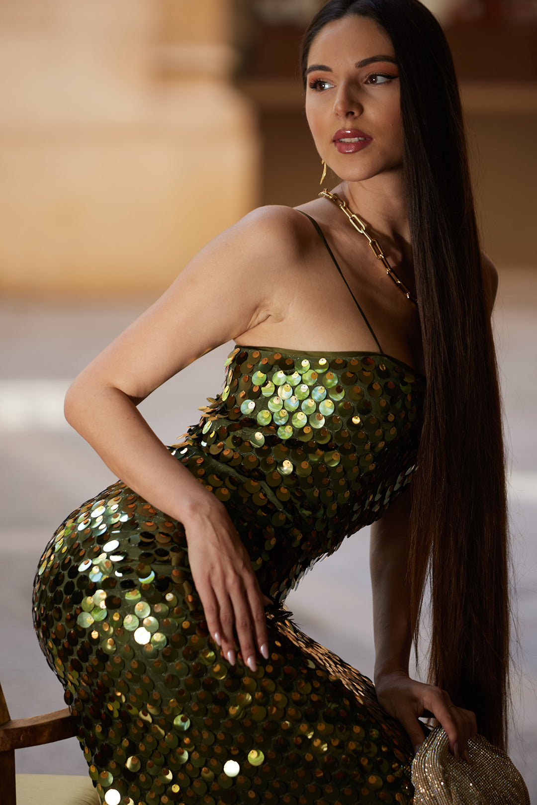 Statement Sequins Midi Dress