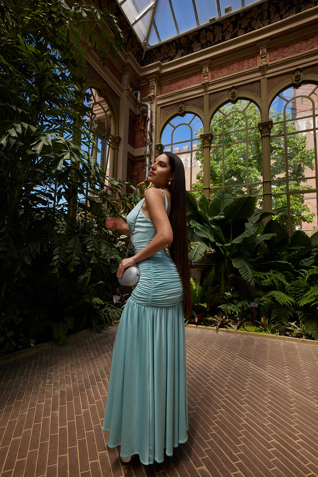 Ethereal Aqua Draped Midi Dress