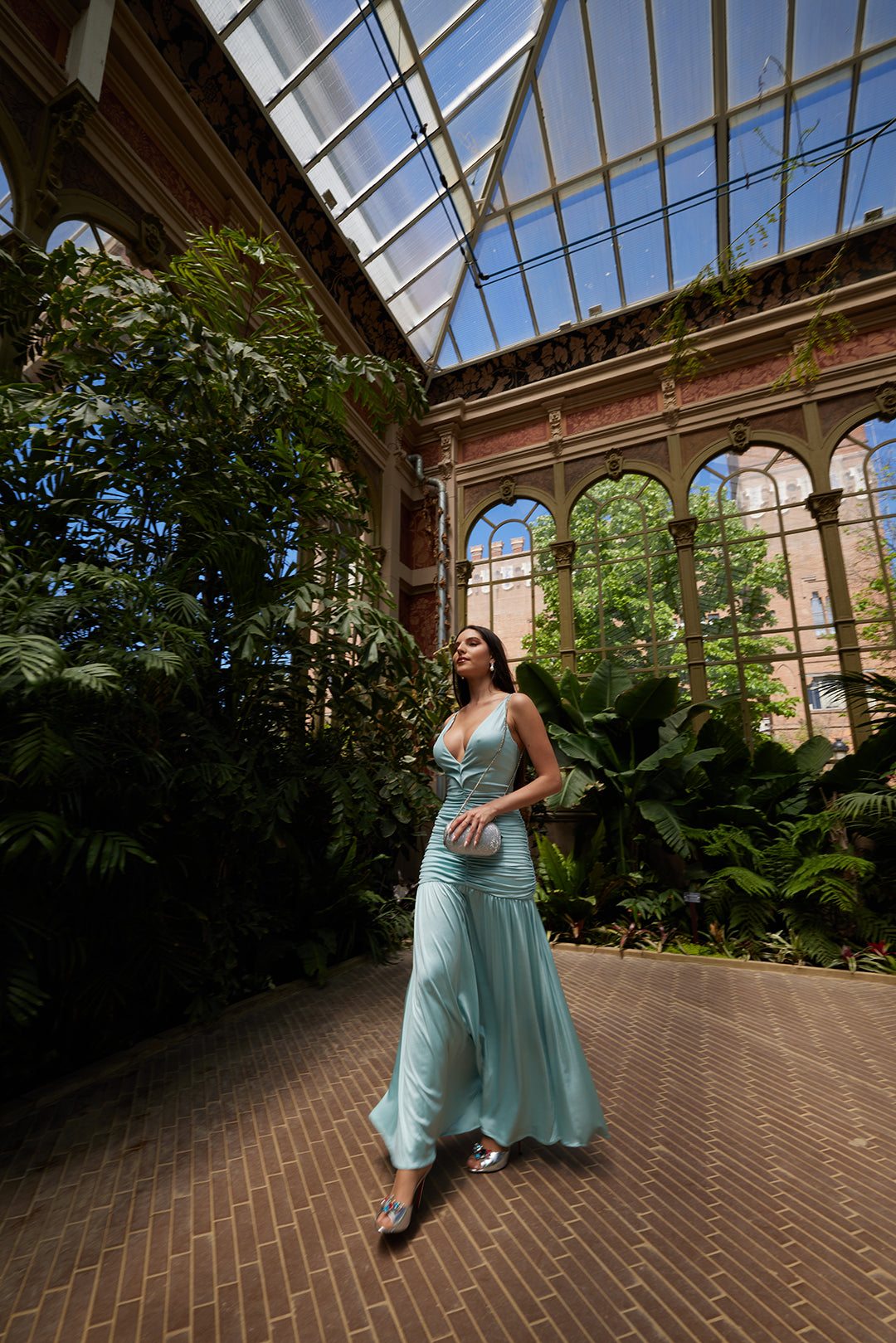 Ethereal Aqua Draped Midi Dress