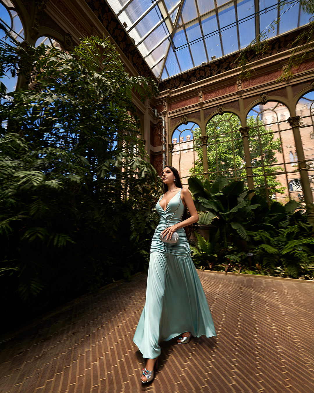 Ethereal Aqua Draped Midi Dress