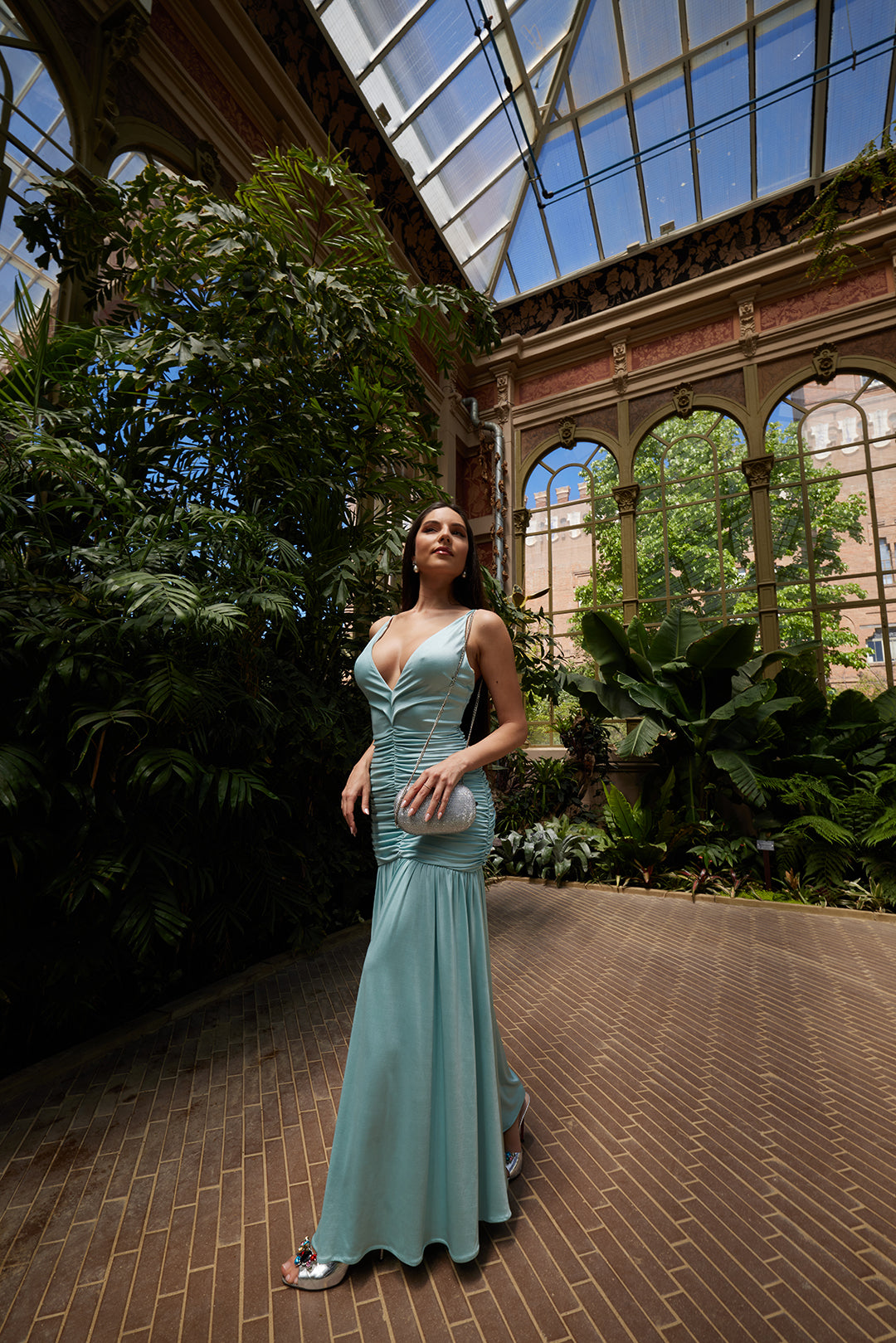 Ethereal Aqua Draped Midi Dress