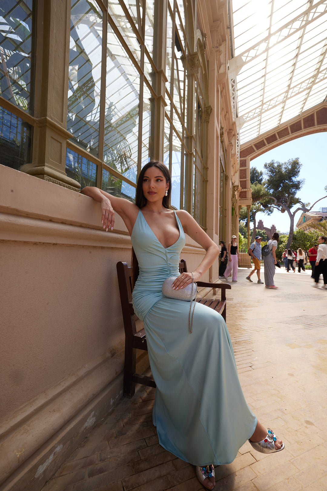 Ethereal Aqua Draped Midi Dress