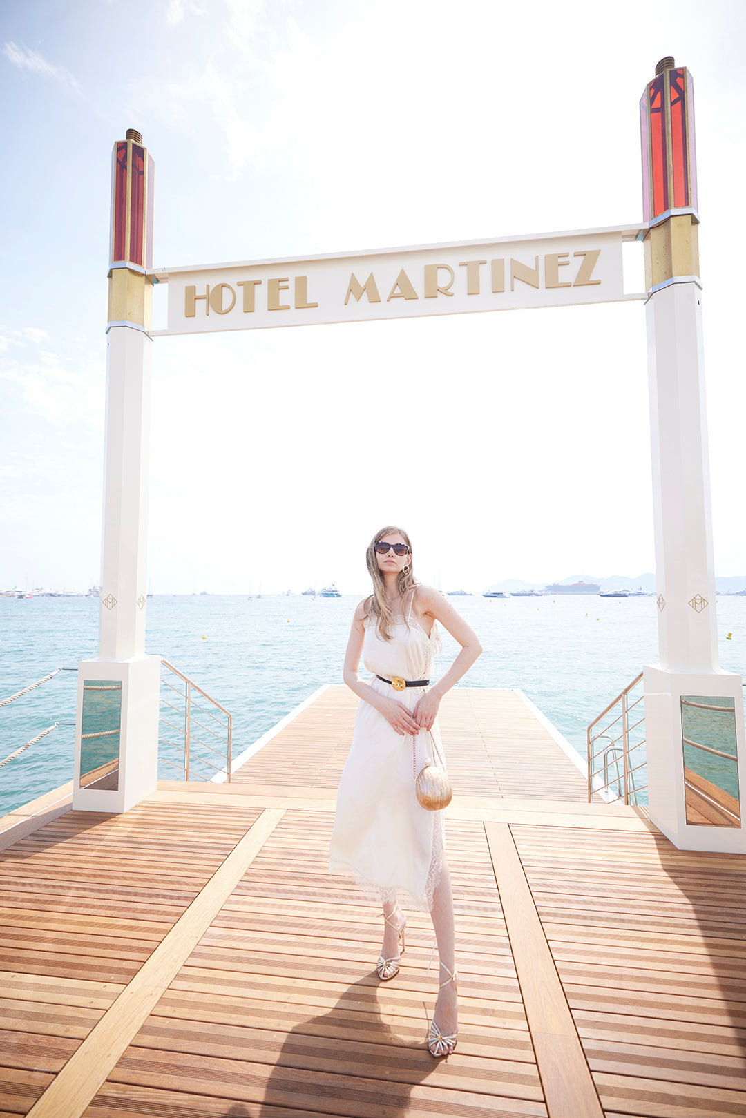 Ivory Lace-Trim Midi Dress with Sleek Side Slit