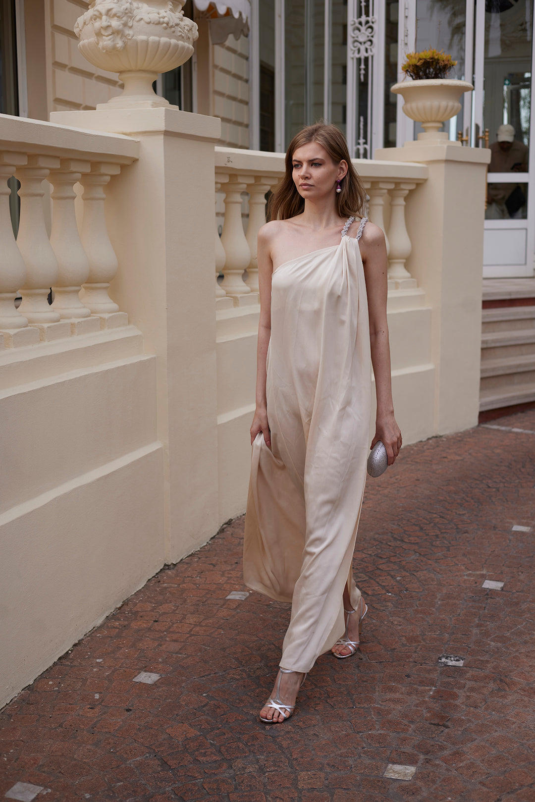 Ethereal One-Shoulder Grecian Evening Gown