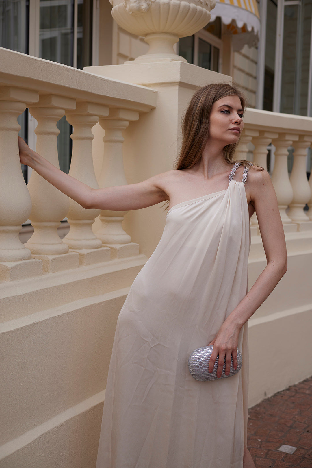 Ethereal One-Shoulder Grecian Evening Gown