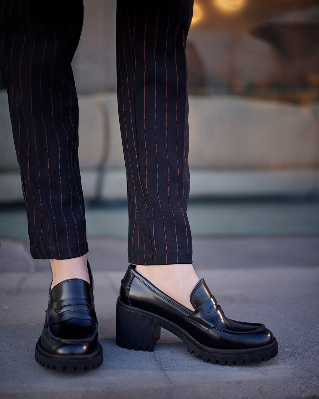 Navy Pinstripe Trousers