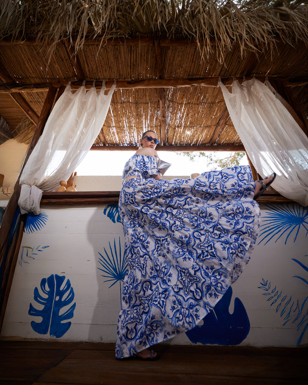 Azure Mirage Boho Maxi Skirt