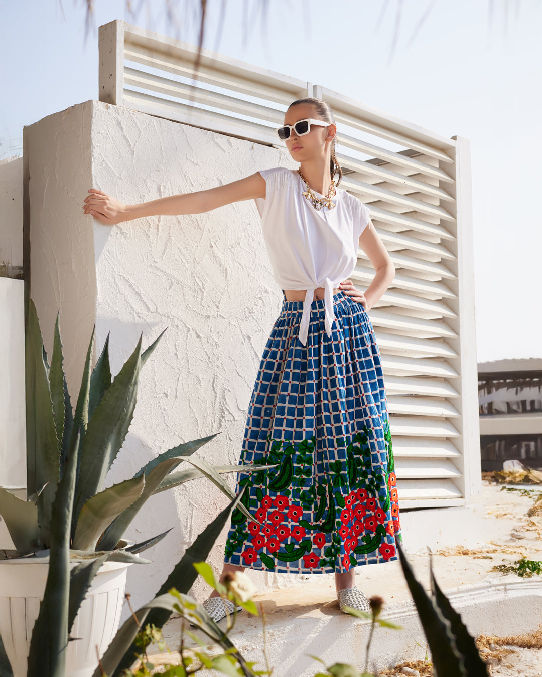 Botanical Gingham Bloom Maxi Skirt