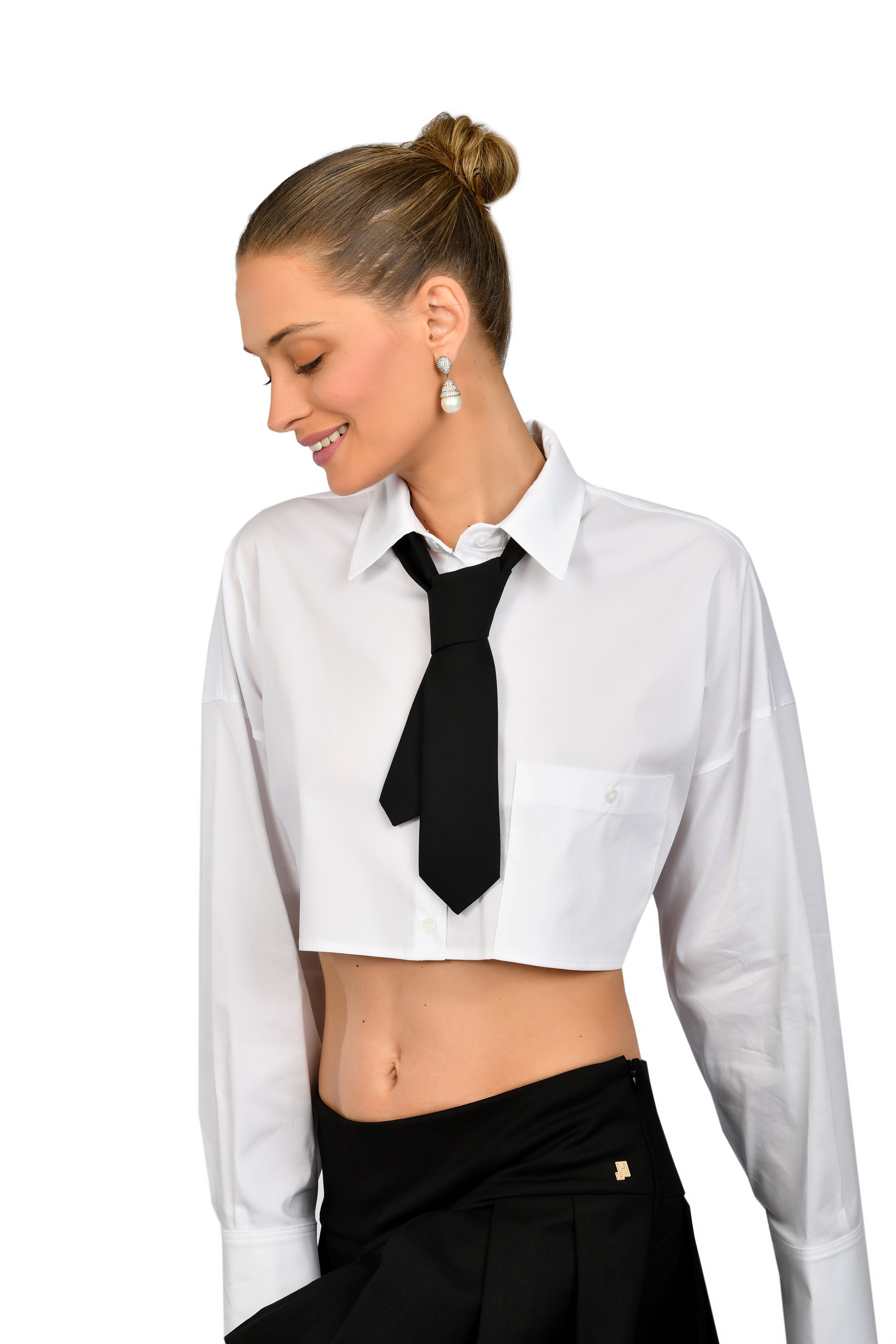 Magnetic Contrast Tie Blouse
