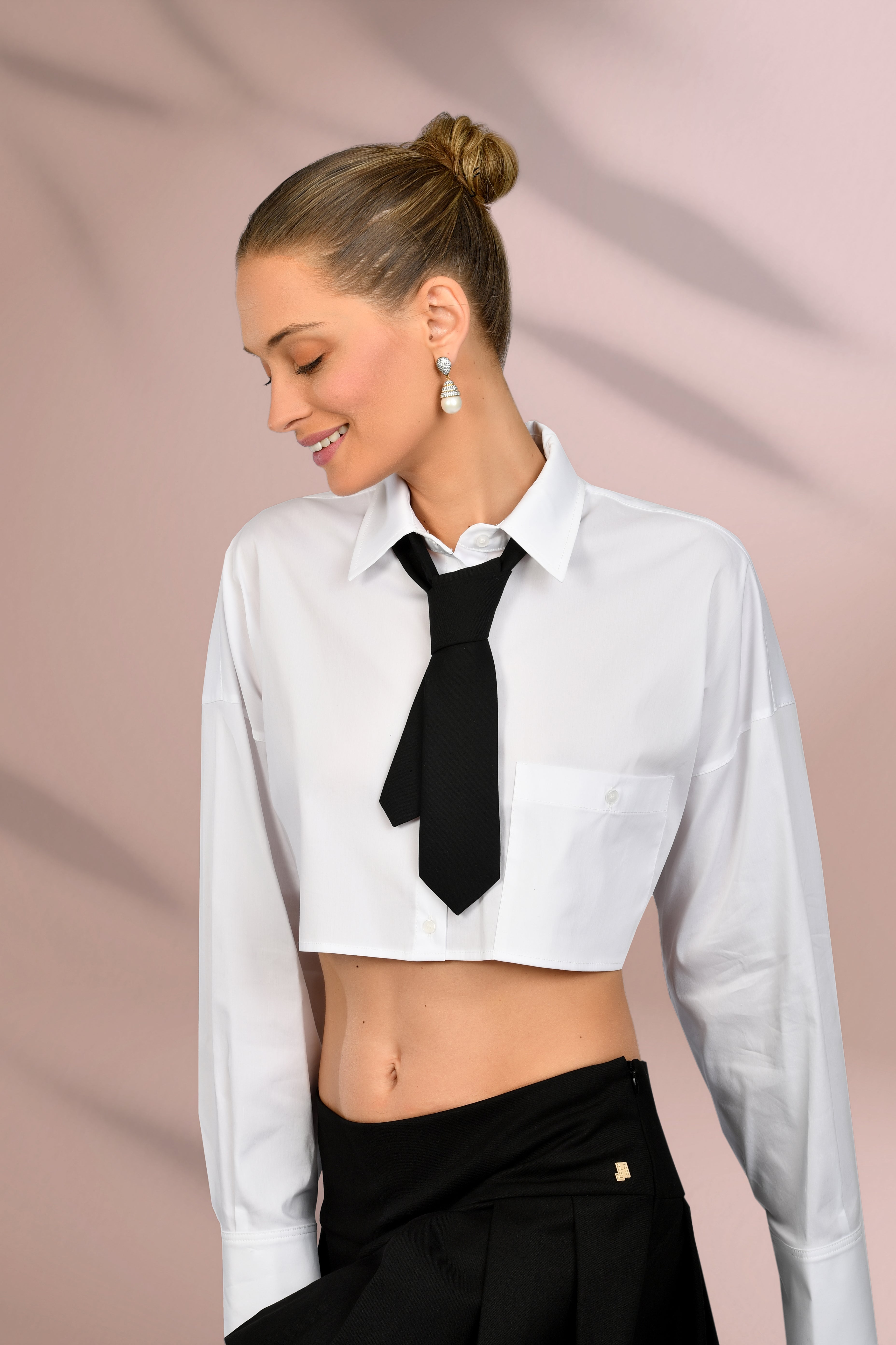 Magnetic Contrast Tie Blouse