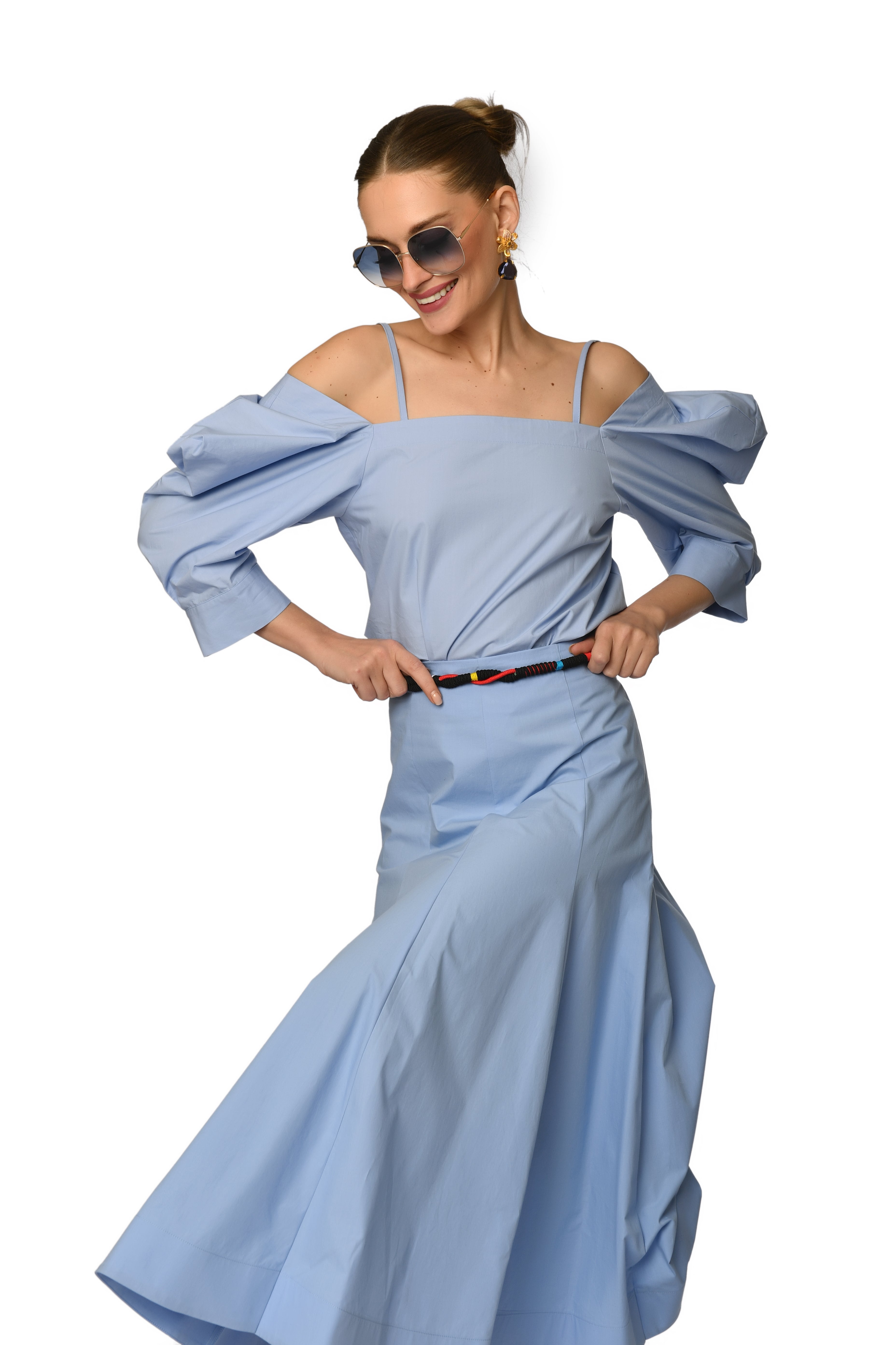 Azure Off-Shoulder Popeline Top