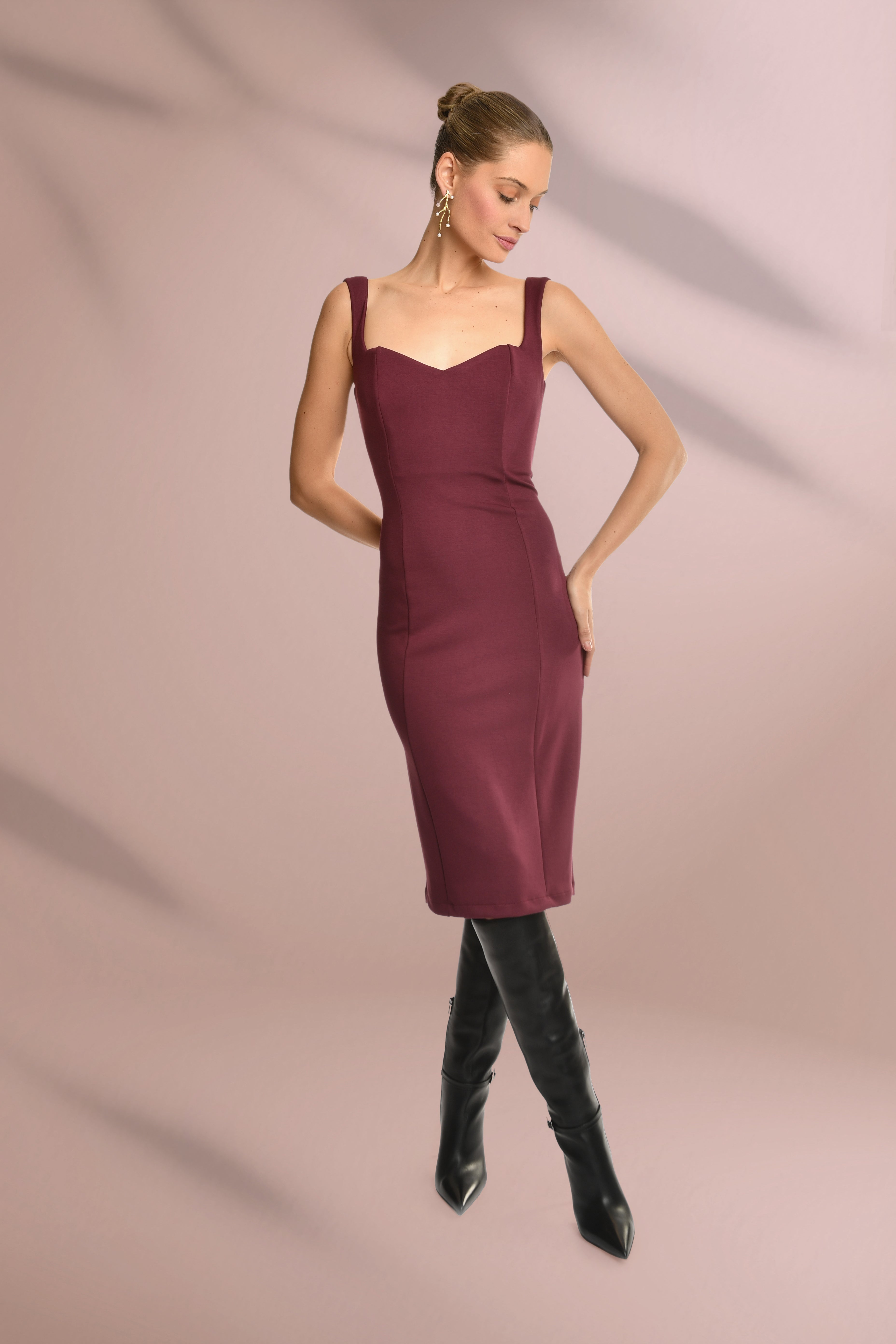 Maroon Frame Strapless Dress