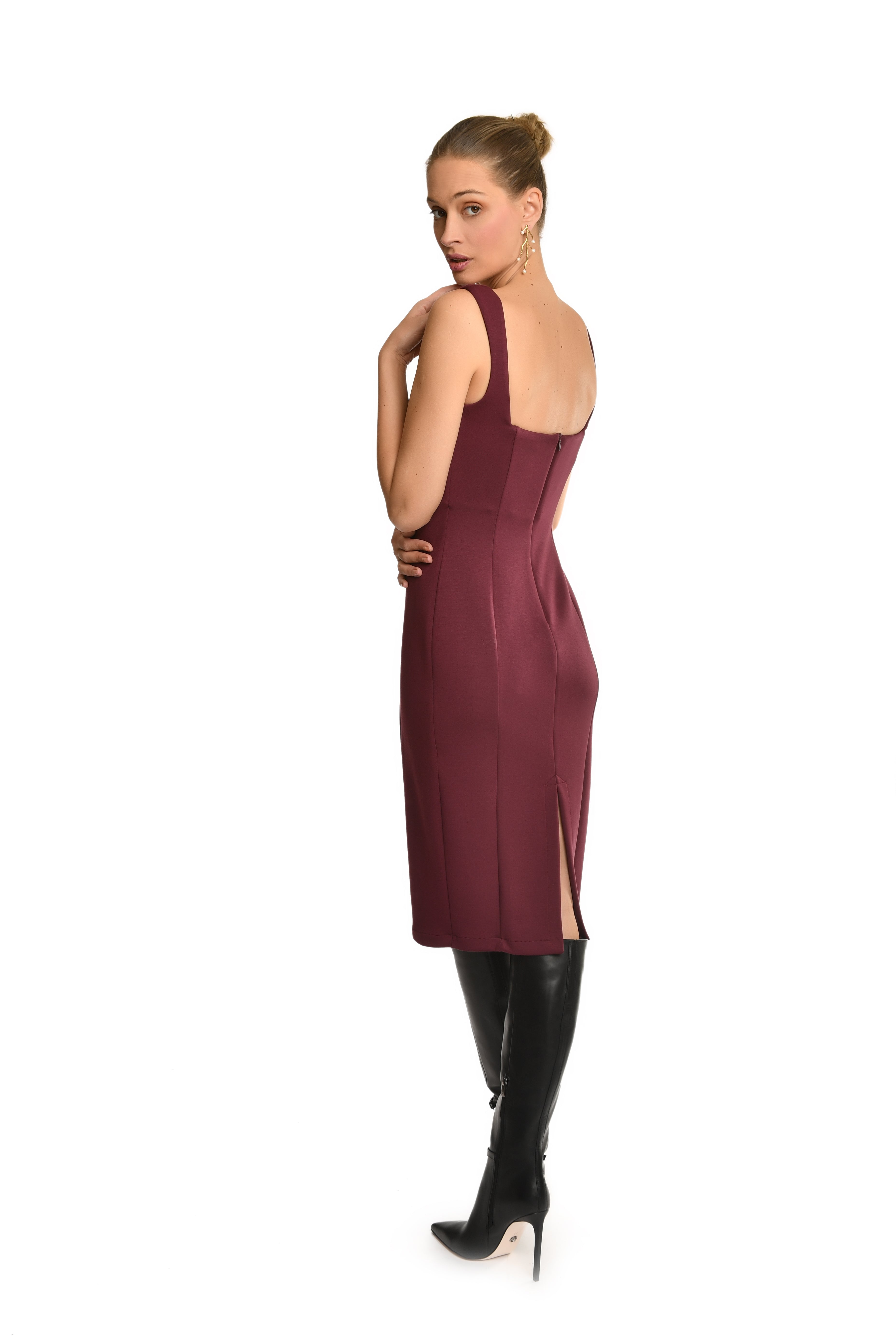 Maroon Frame Strapless Dress
