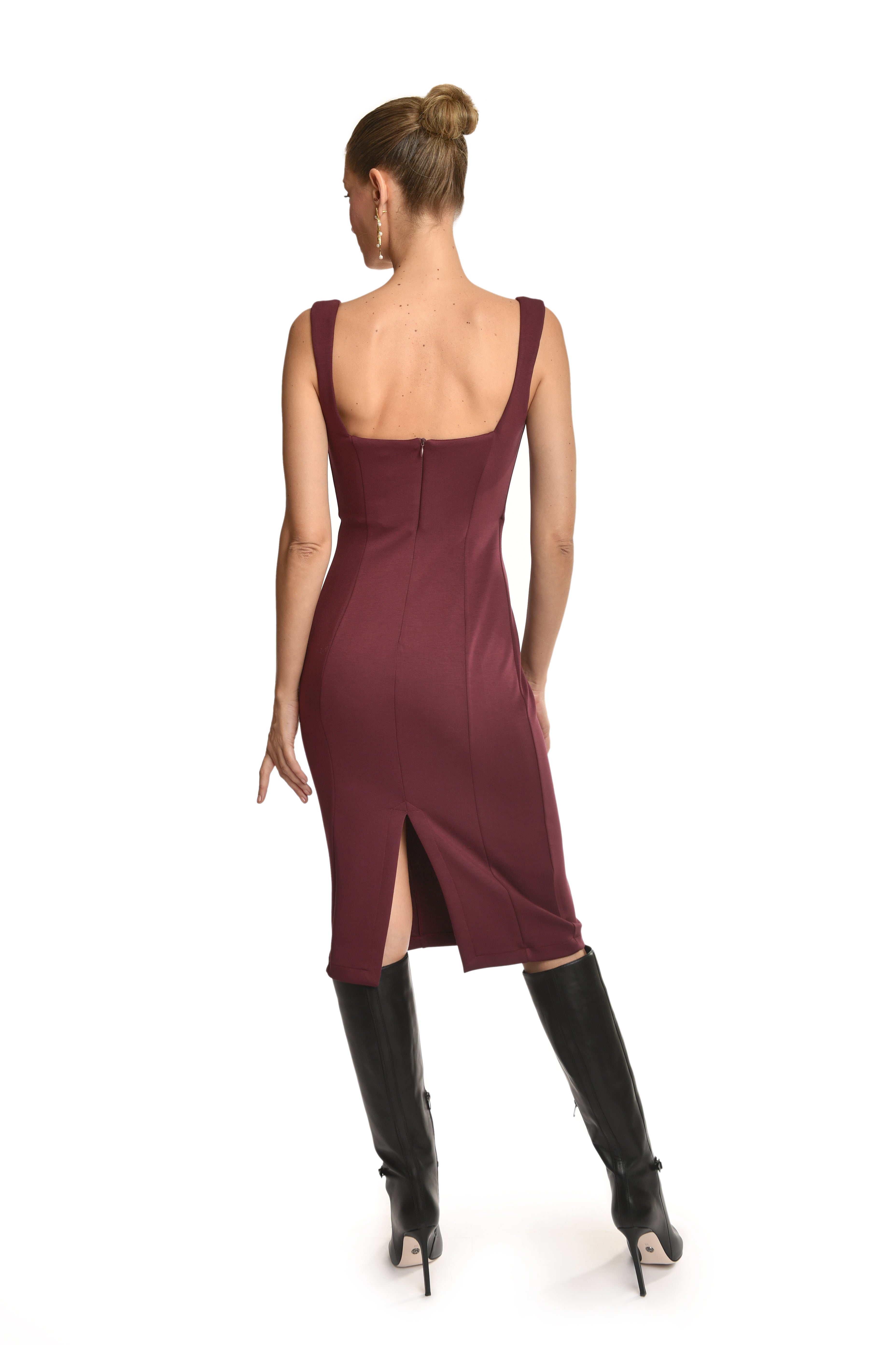 Maroon Frame Strapless Dress