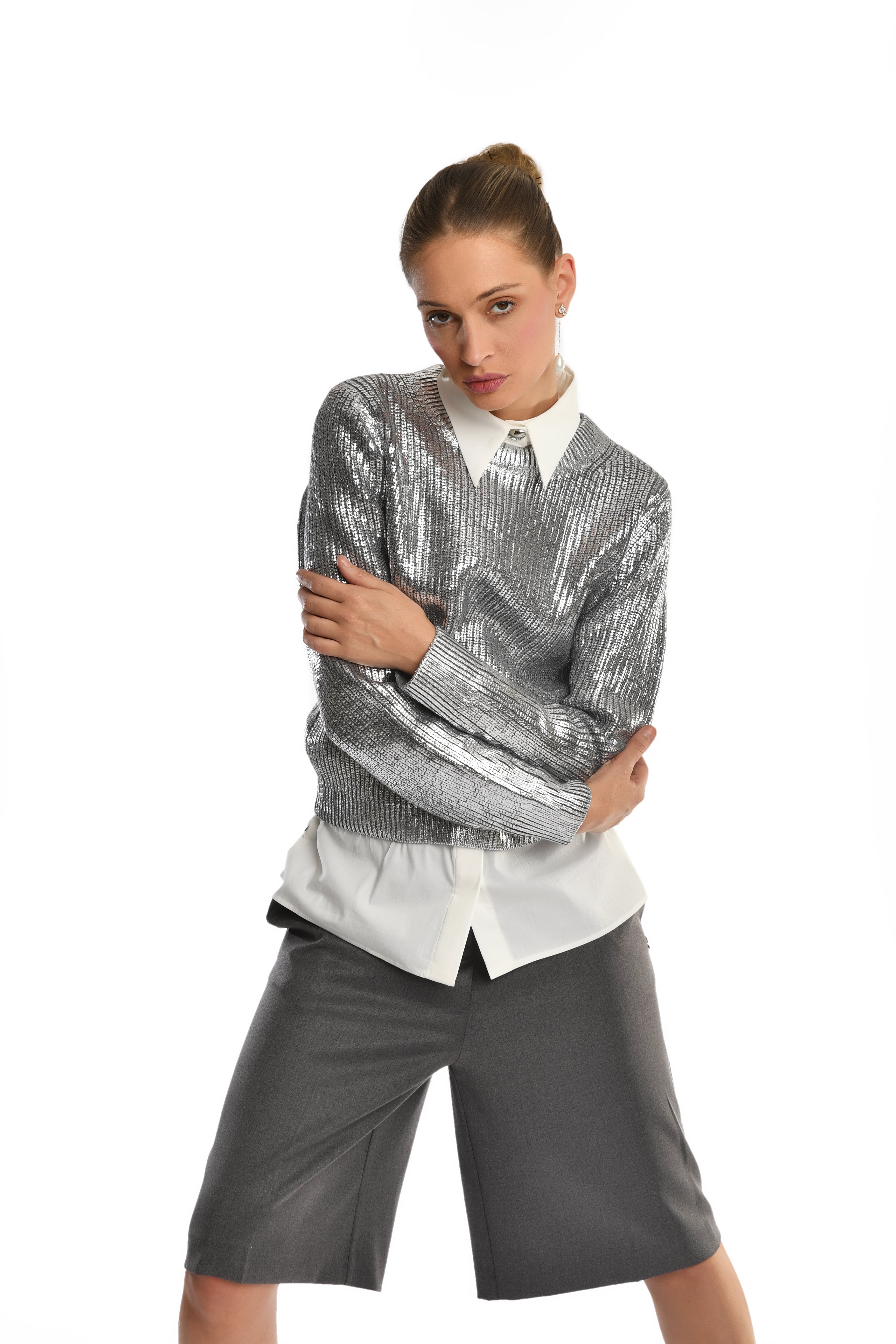 Silver Textured Sweater