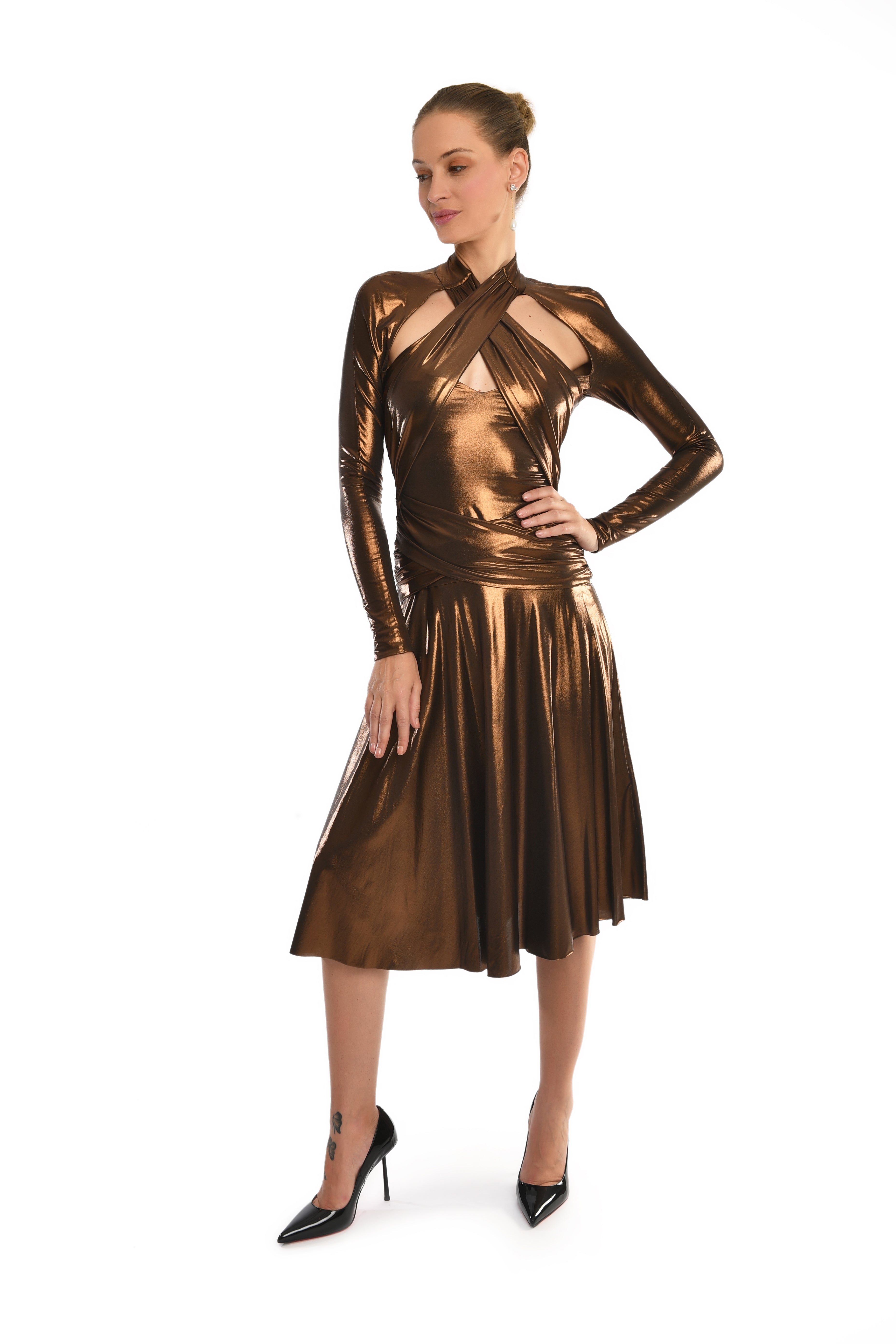 Bronze Pleated Dress