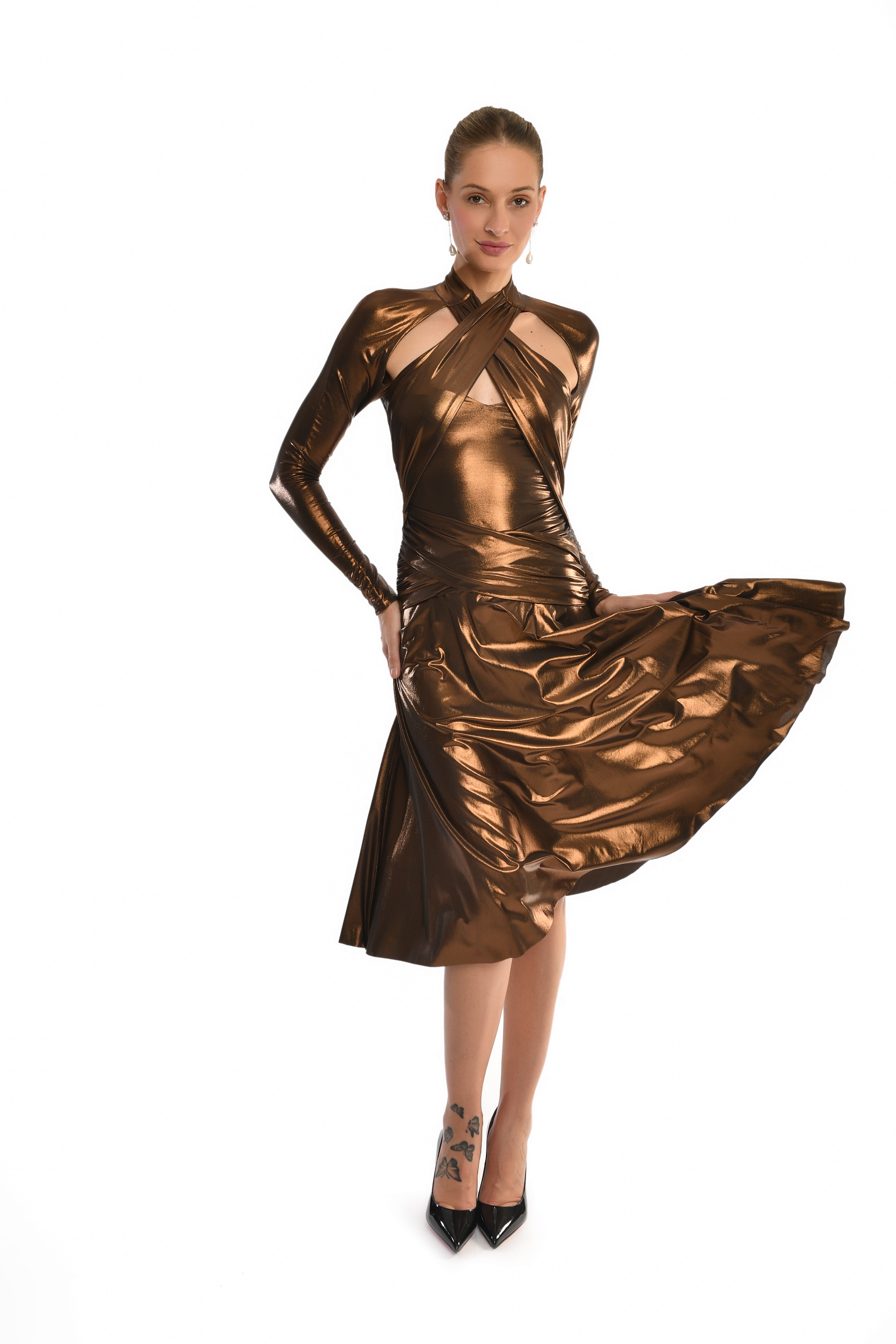 Bronze Pleated Dress