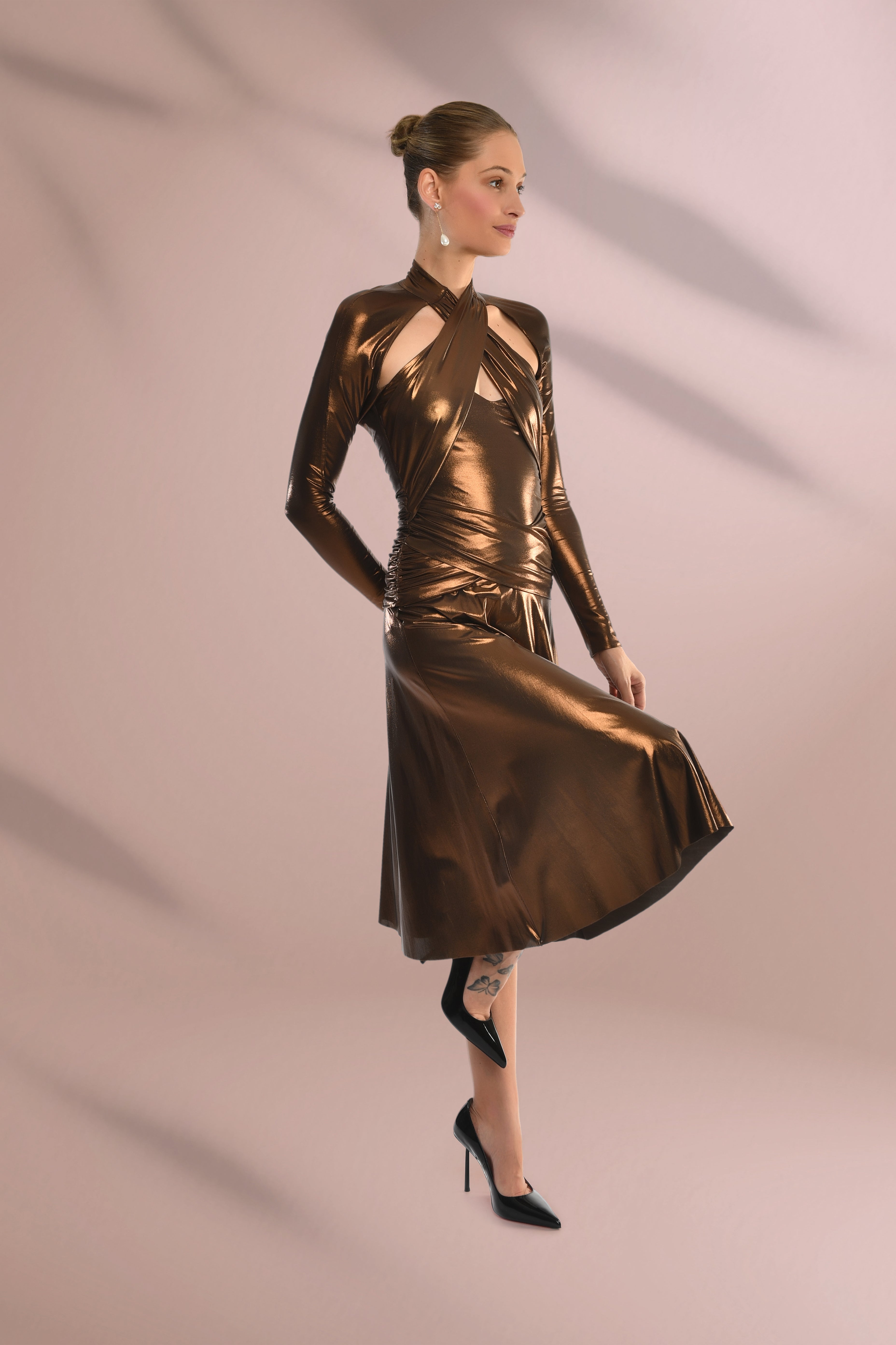 Bronze Pleated Dress