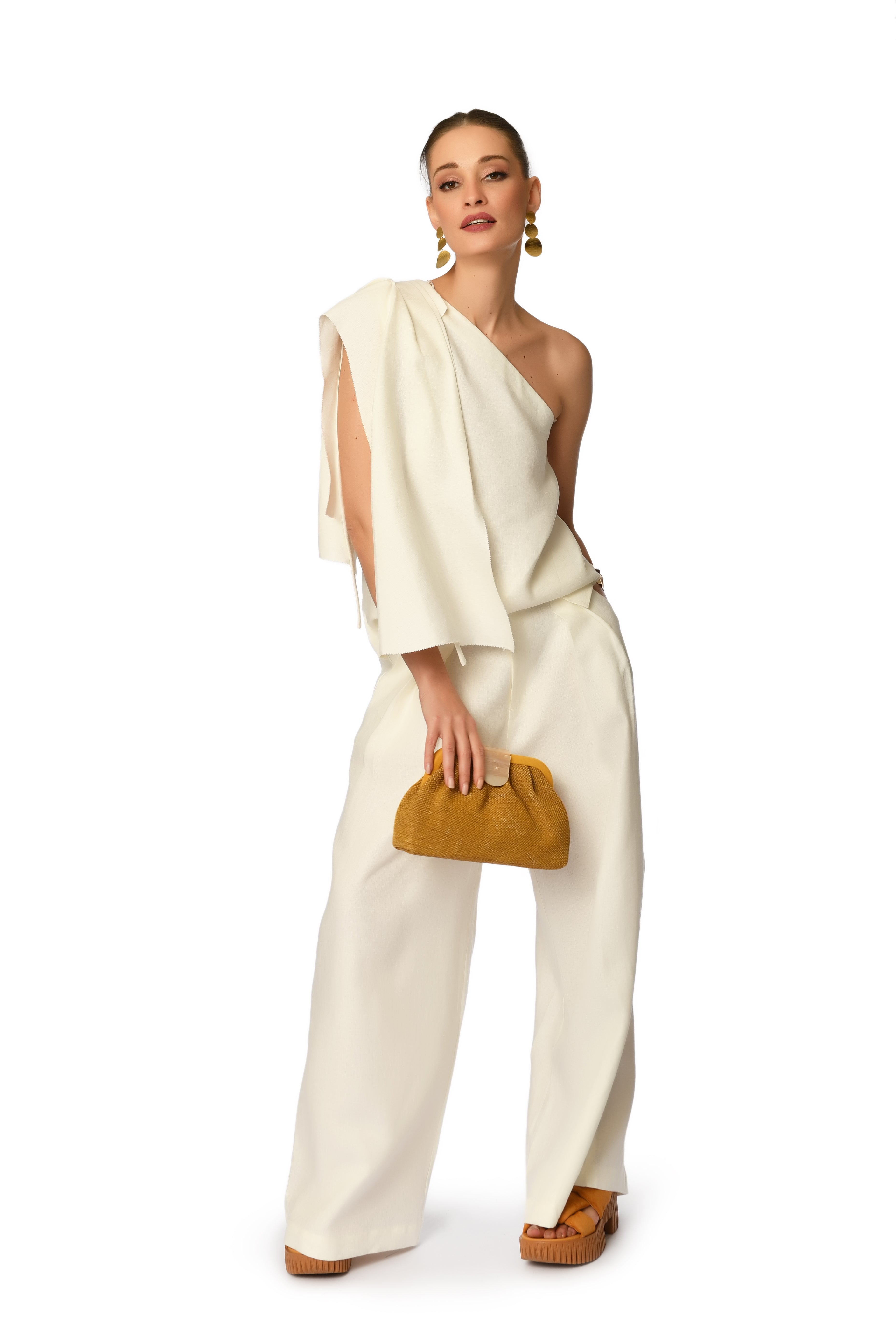 Ivory Fluid Wide-Leg Trousers