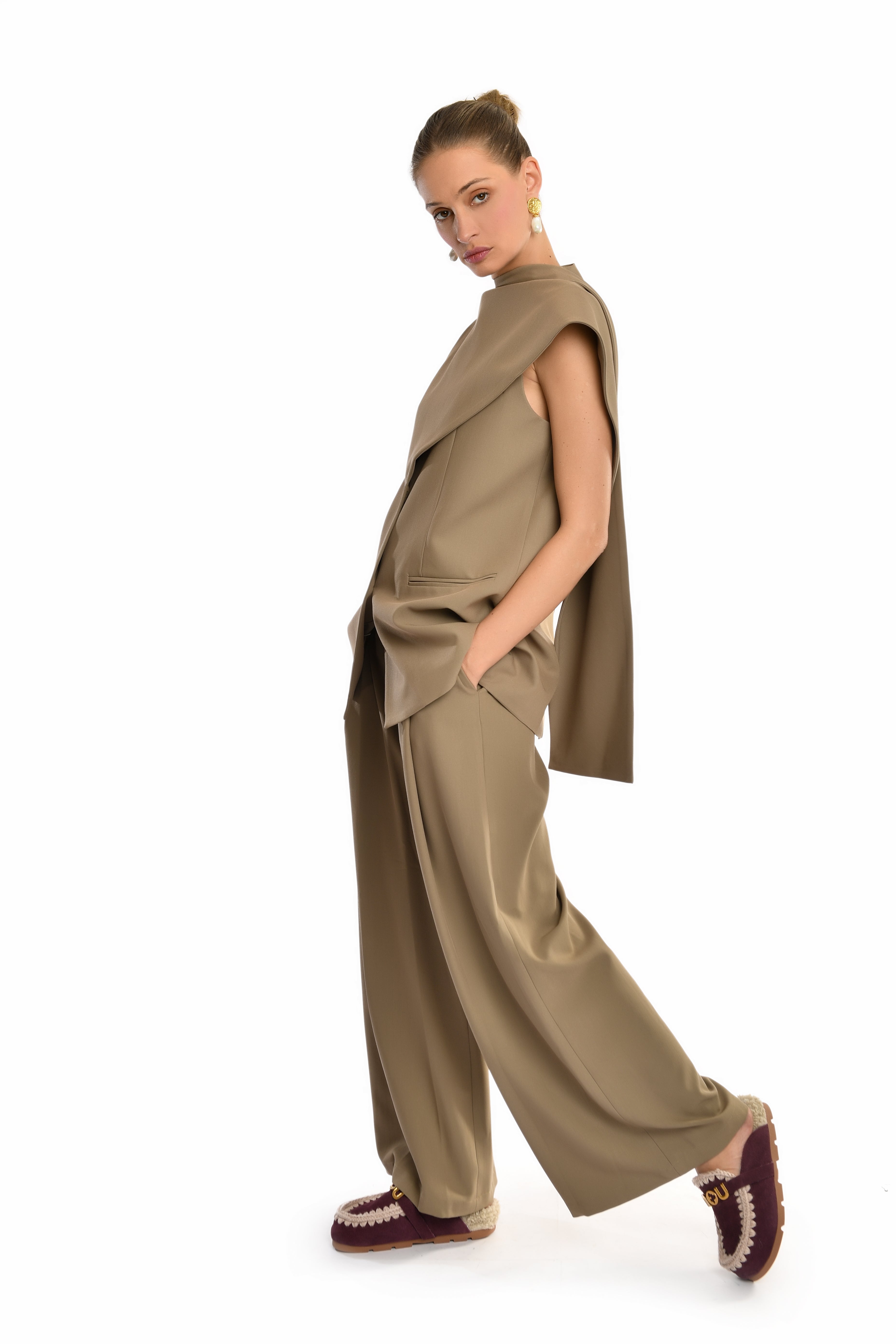 Wide-Legged Olive Trousers