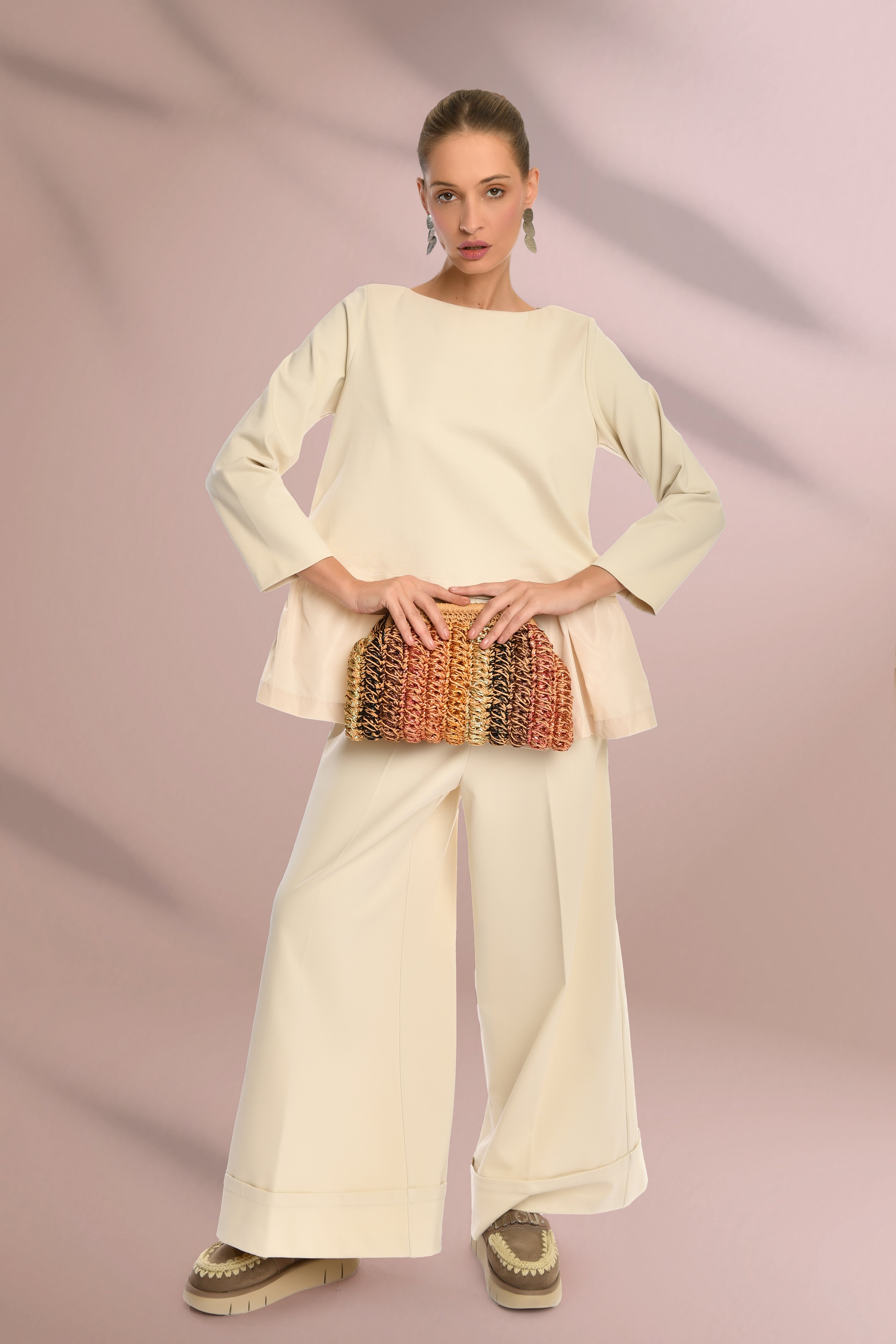 Long-Sleeve Beige Blouse